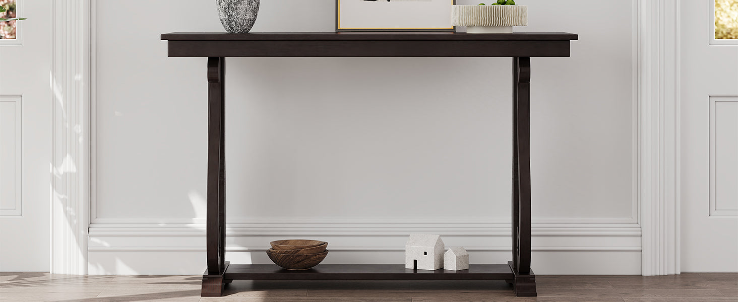 48-Inch Rustic Vintage Console Table --- Farmhouse Style Entryway Table with Open Shelf and Sturdy Construction (Espresso)