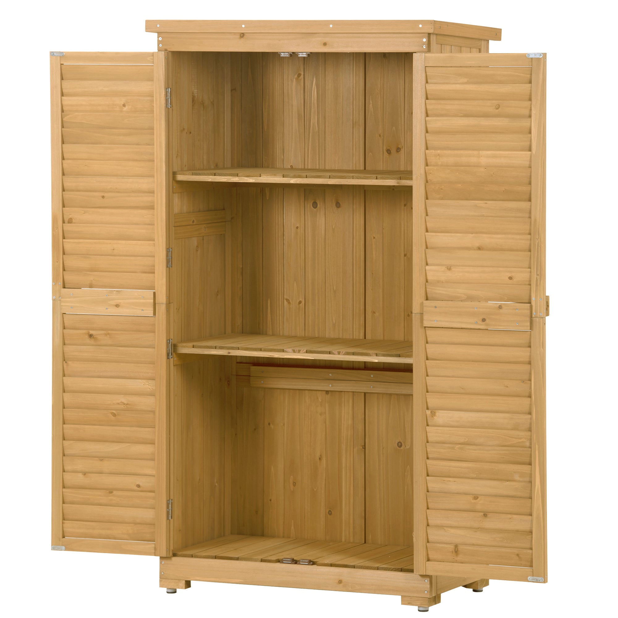 Wooden Garden Shed 3-tier Patio Storage Cabinet Outdoor Organizer Wooden Lockers with Wood (Natural Wood Color -Shutter Design)