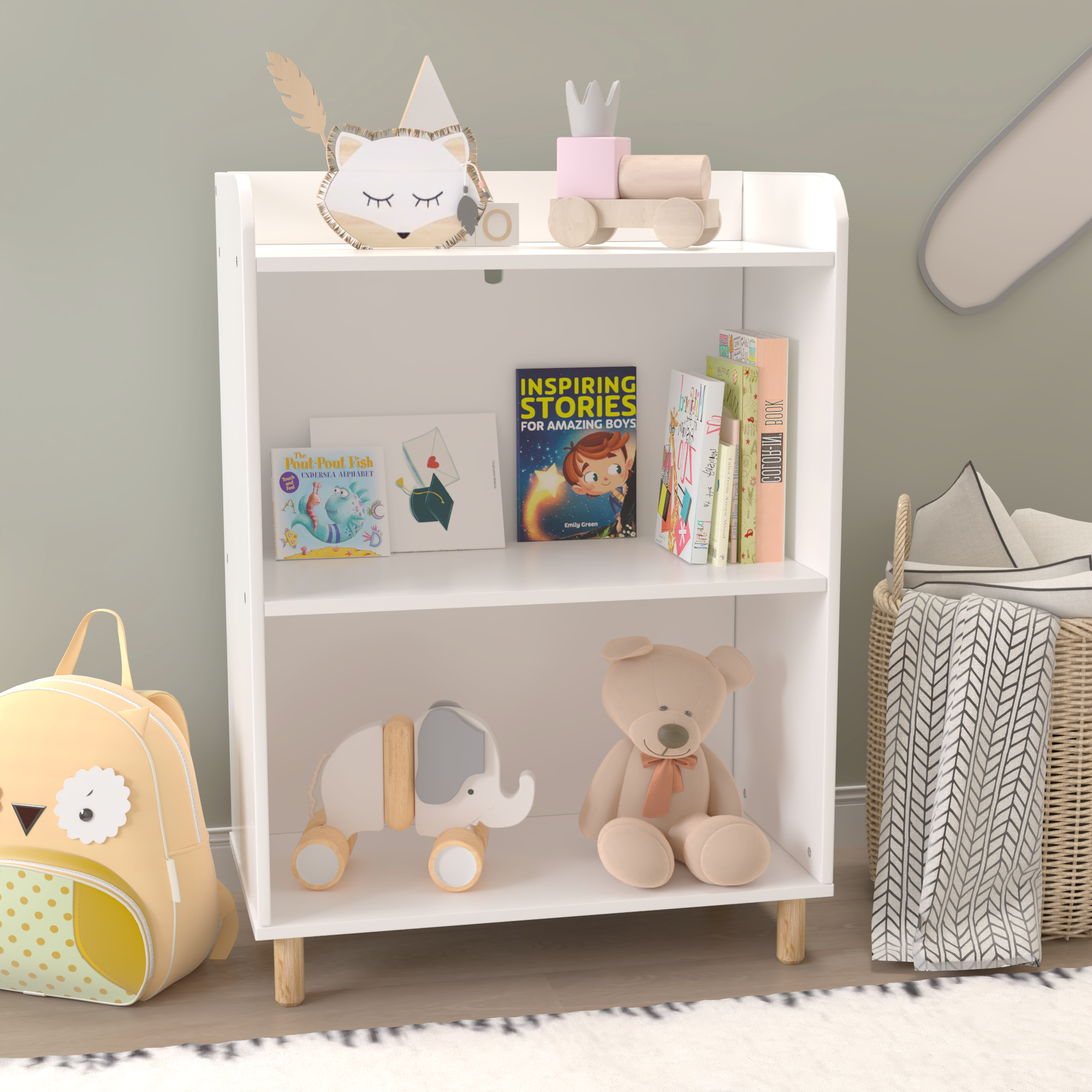 Kids 3-Tier Bookcase Children's Book Display Bookshelf Toy Storage Cabinet Organizer for Children's Room