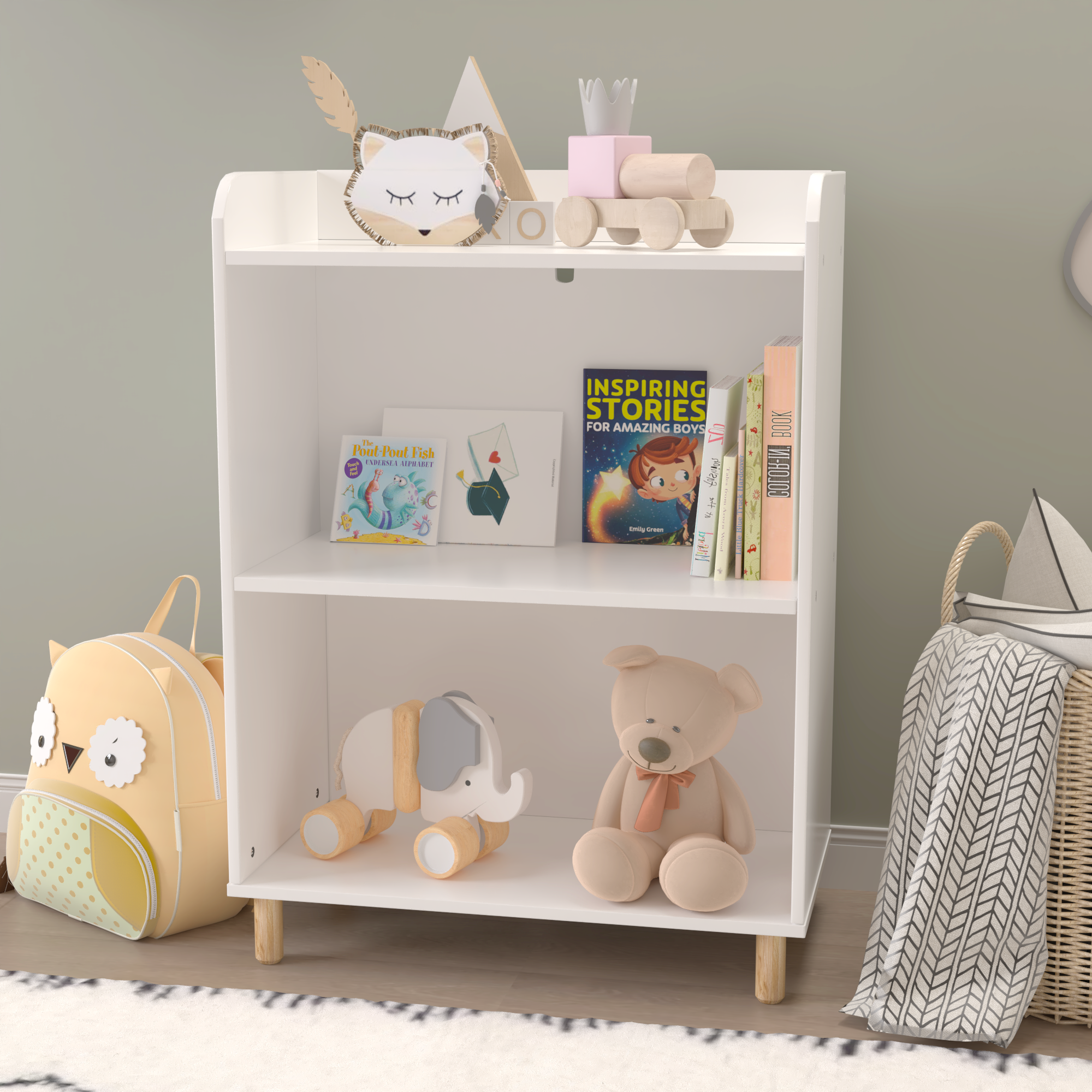 Kids 3-Tier Bookcase Children's Book Display Bookshelf Toy Storage Cabinet Organizer for Children's Room