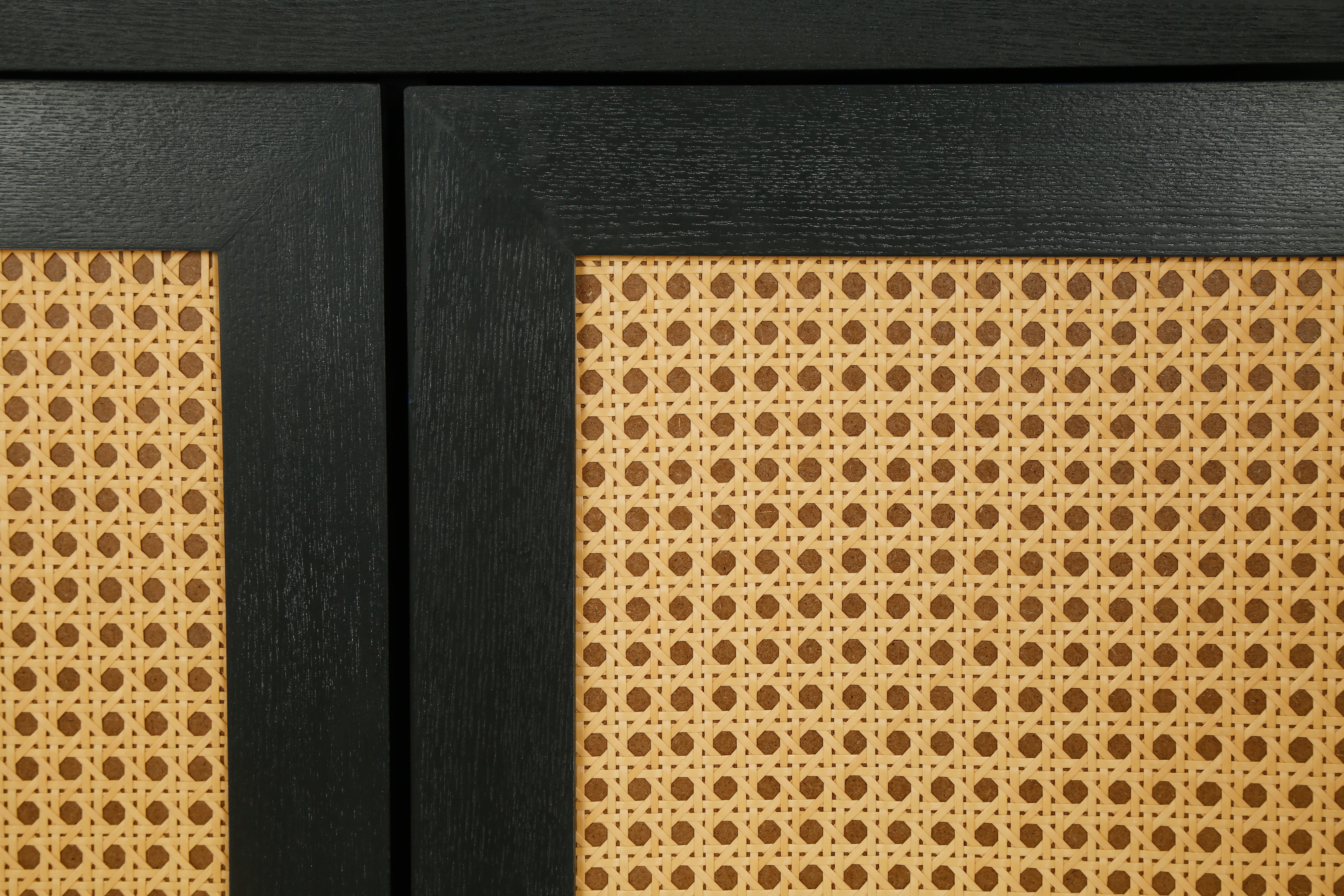 Handcrafted Premium Grain Panels Rattan Sideboard Buffer Cabinet Accent Storage Cabinet With 4 Rattan Doors BLACK