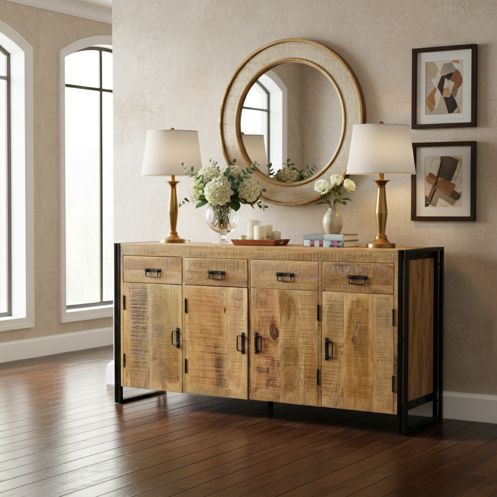 Industrial Reclaimed Wood 4 Door 4 Drawer Sideboard
