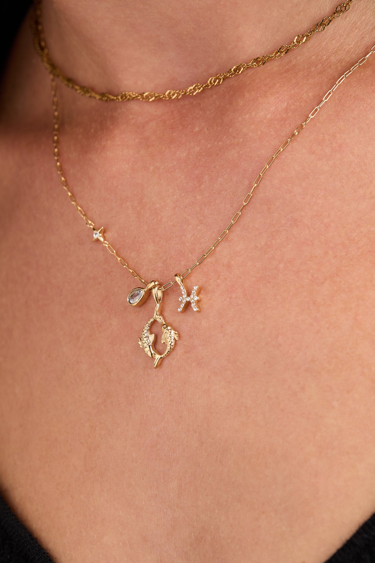 Pisces Zodiac Charm Cluster Necklace
