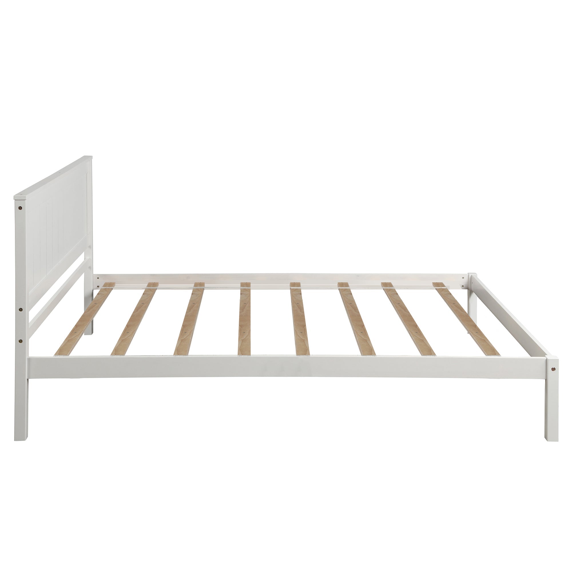 Platform Bed Frame with Headboard Wood Slat Support No Box Spring Needed Twin White