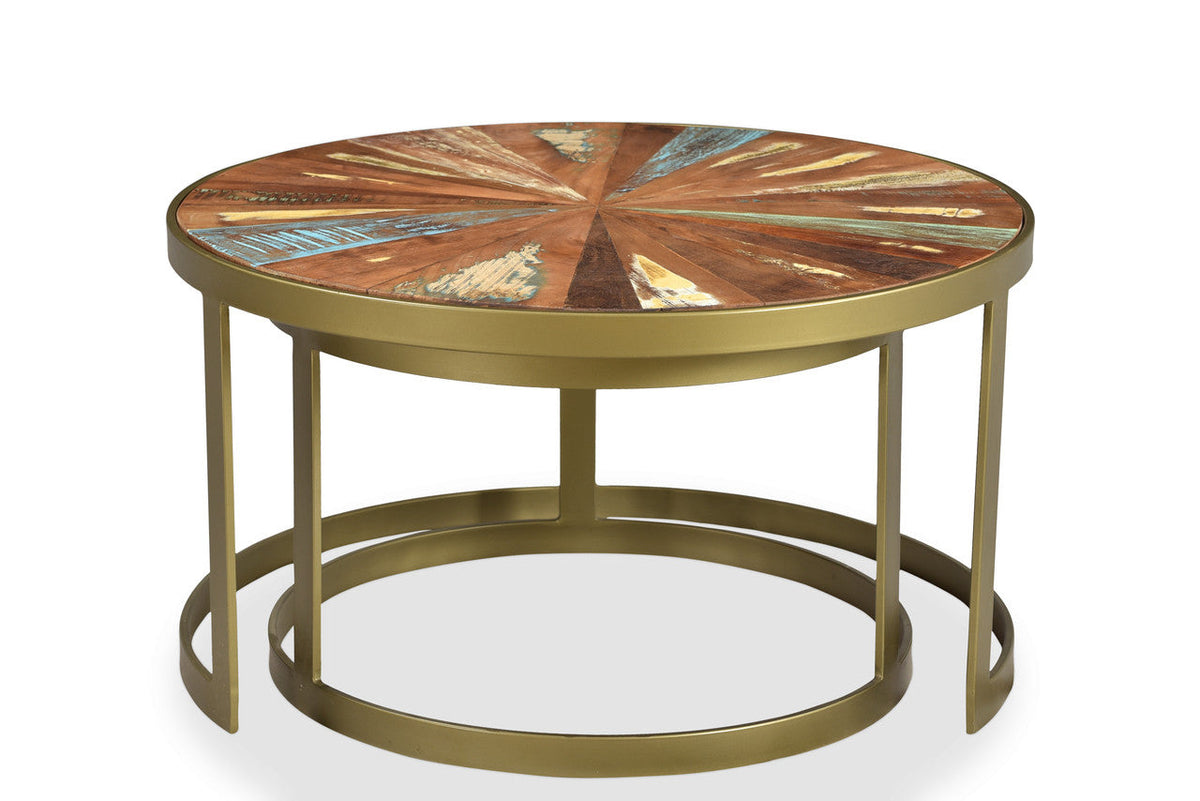 Delian Round coffee table with gold legs -set of 2