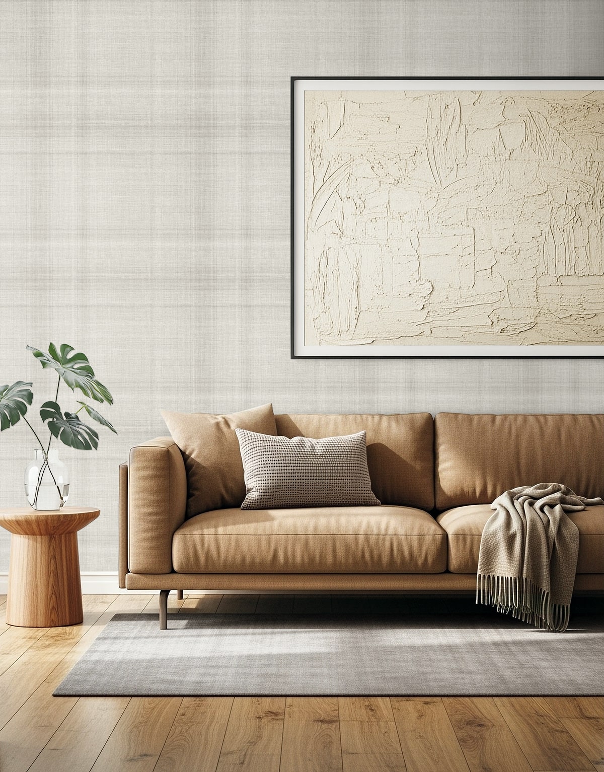 Bali Tropical Oasis Faux Linen Embossed Vinyl Unpasted Wallpaper
