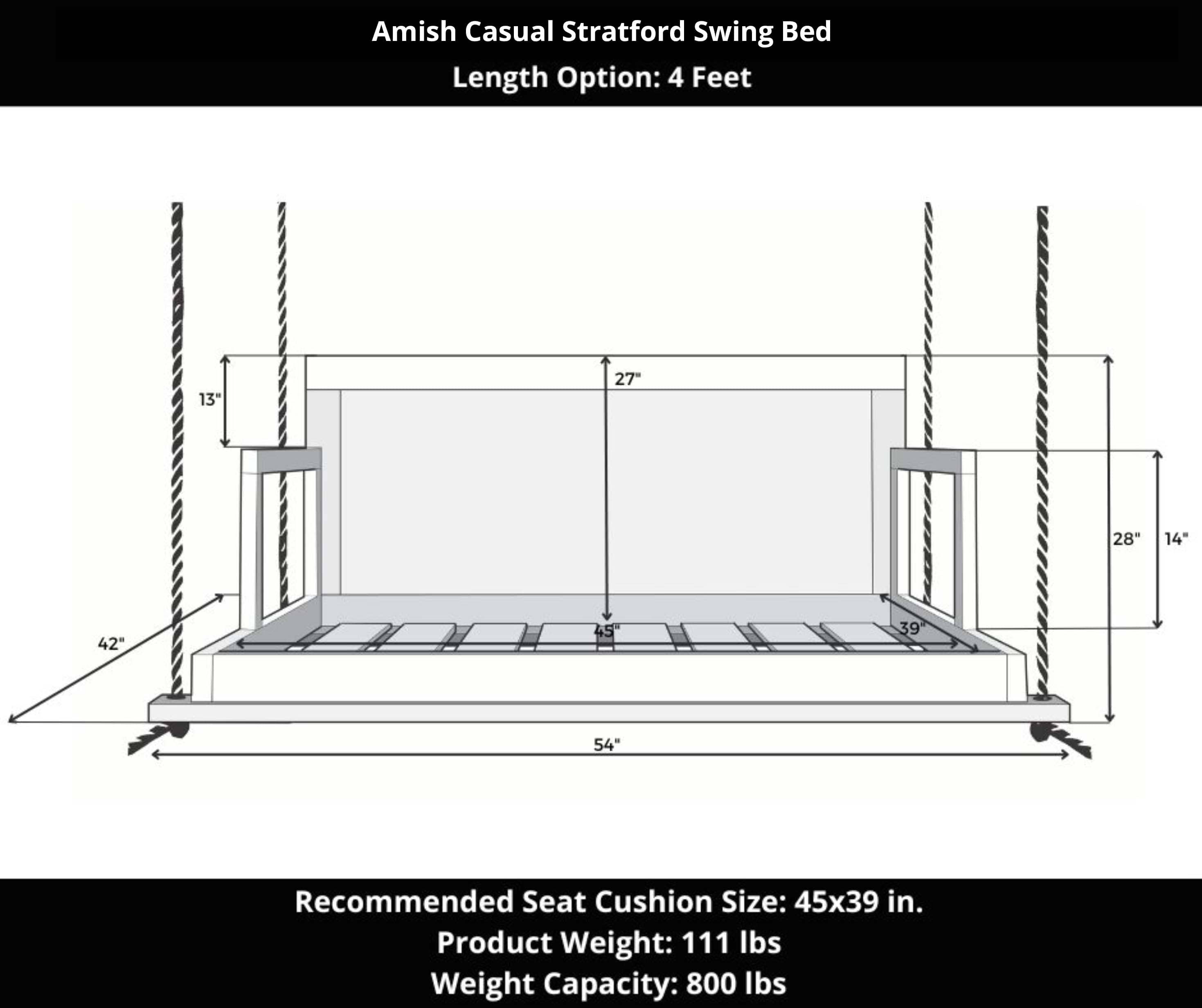 Amish Casual Stratford Porch Swing Bed in Dovetail Grey