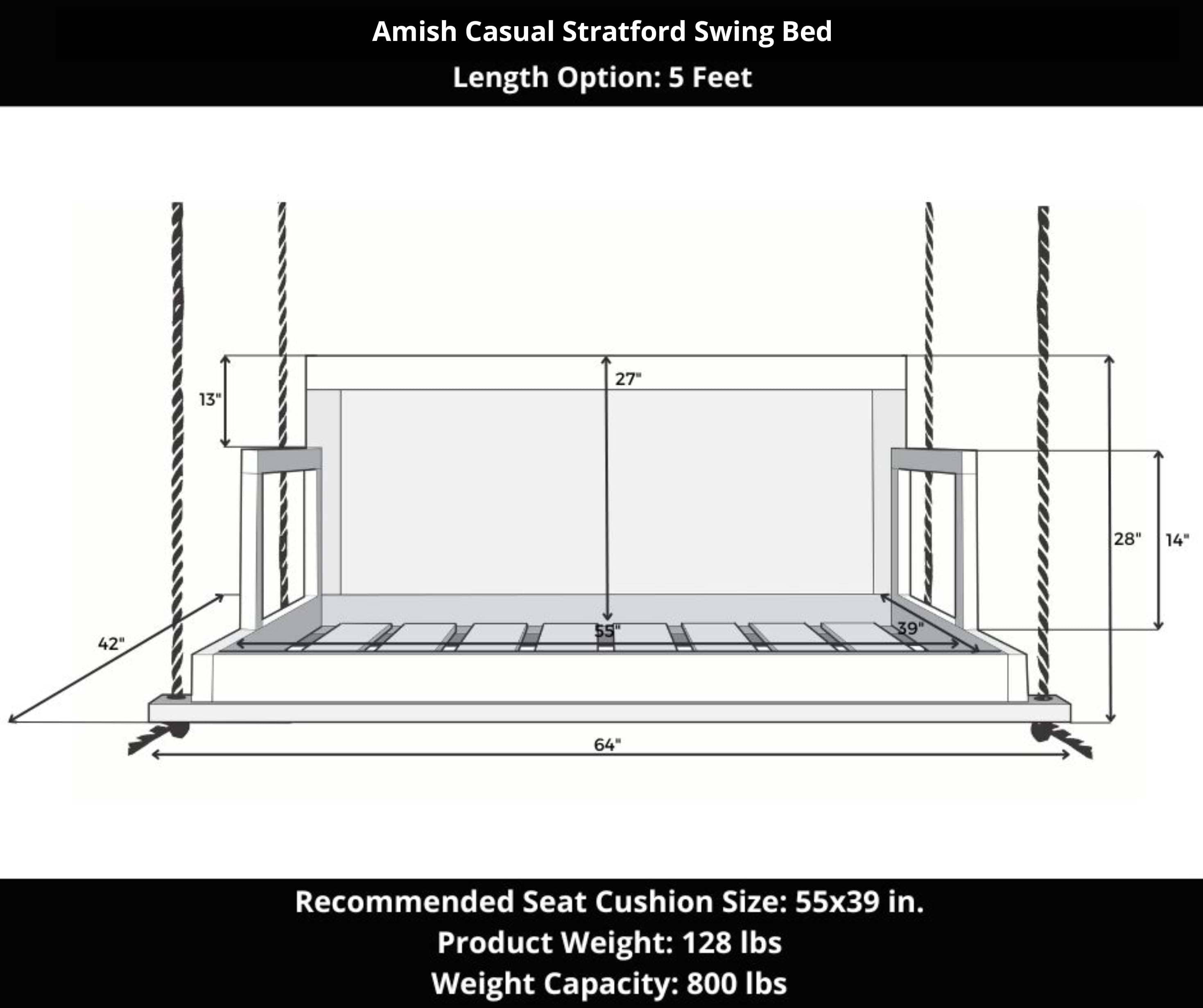 Amish Casual Stratford Porch Swing Bed in Dovetail Grey