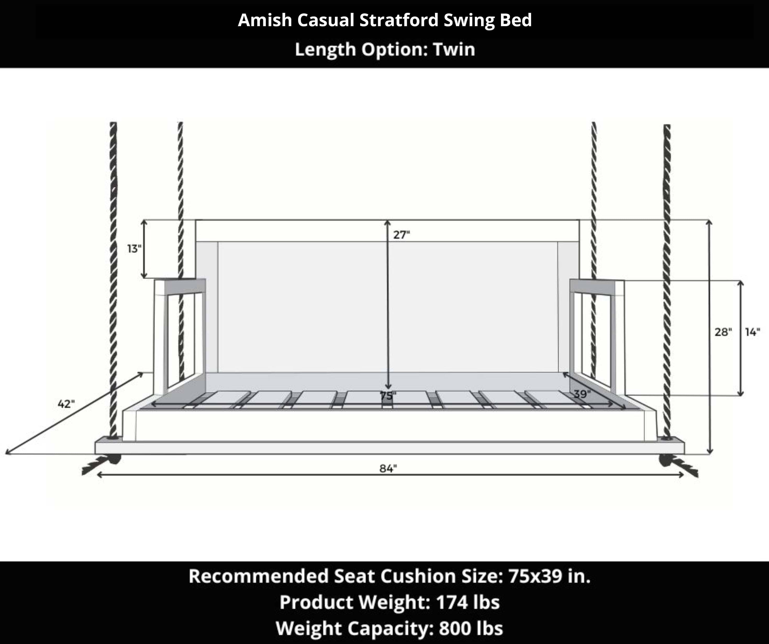 Amish Casual Stratford Porch Swing Bed in Dovetail Grey