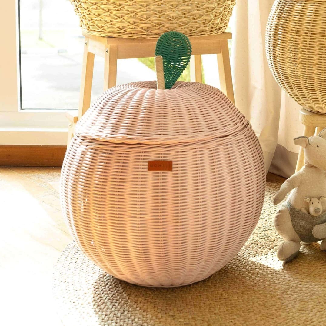 Apple Rattan Storage Basket Pink - Large