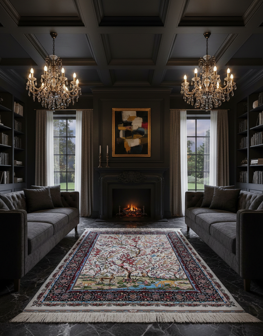 Exquisite 100% Silk Persian Design Rug – Elegant and Luxurious, size 3' 3" x 4' 10" (H)