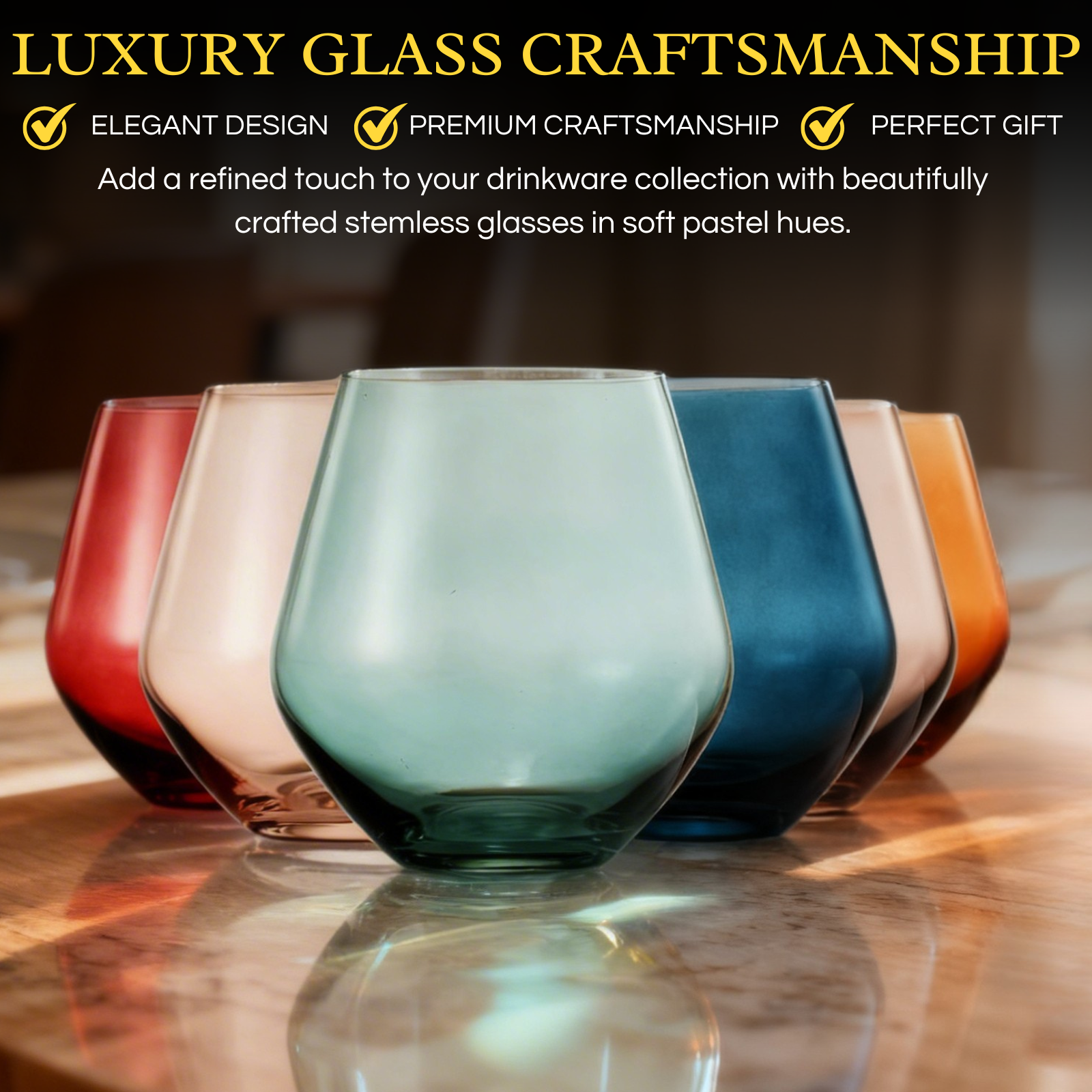 Colored Stemless Crystal Wine Glass Set Of 6 Gift For Her Him Wife Friend Large 16 Oz Glasses Unique
