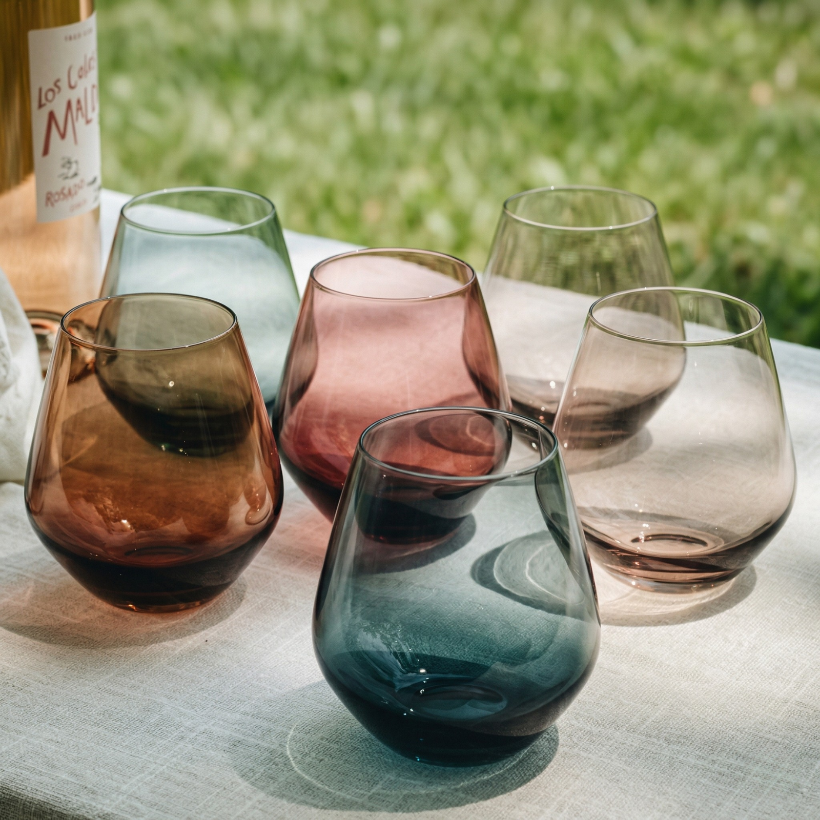 Colored Stemless Crystal Wine Glass Set Of 6 Gift For Her Him Wife Friend Large 16 Oz Glasses Unique