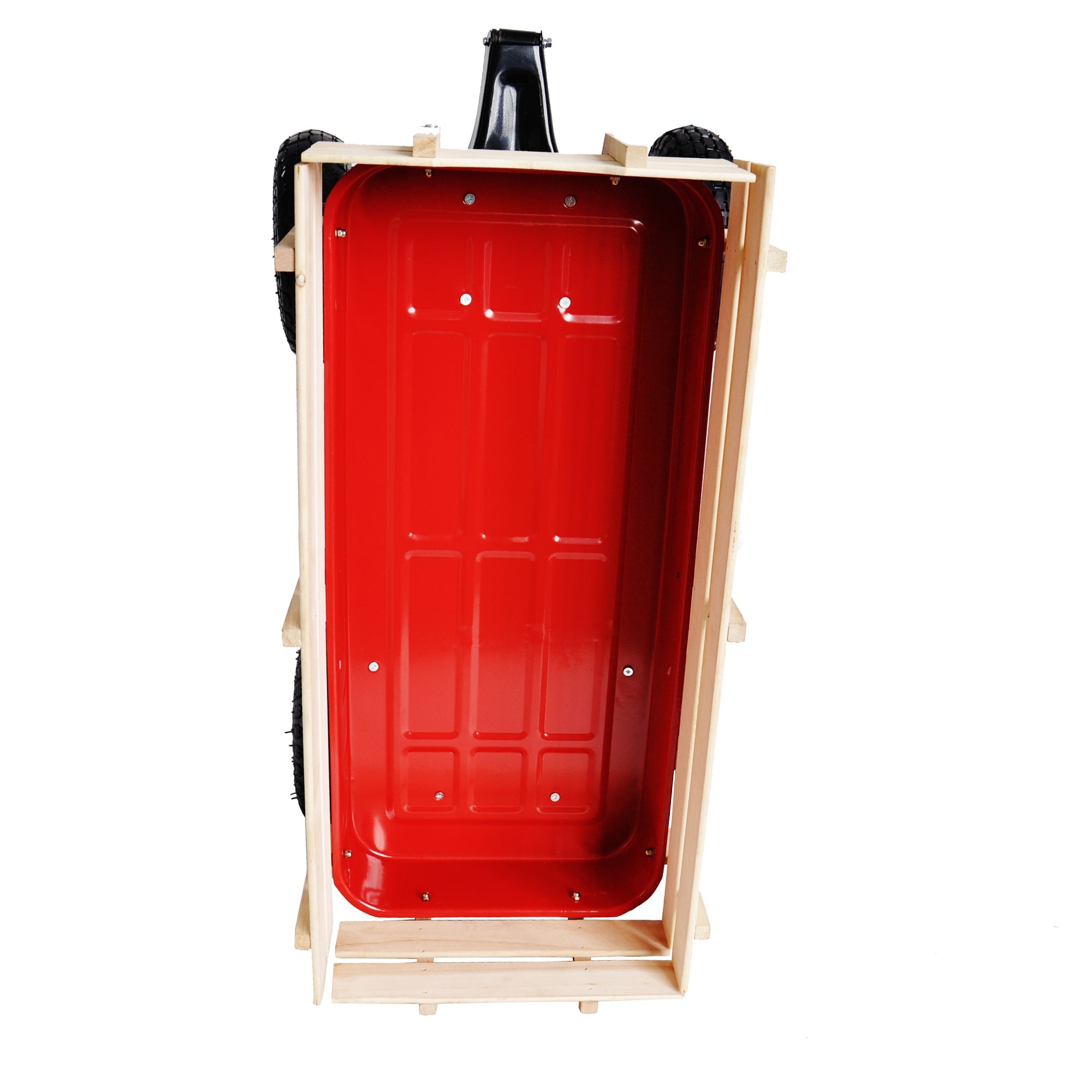 Outdoor Wagon All Terrain Pulling w/Wood Railing Air Tires Children Kid Garden(Red)