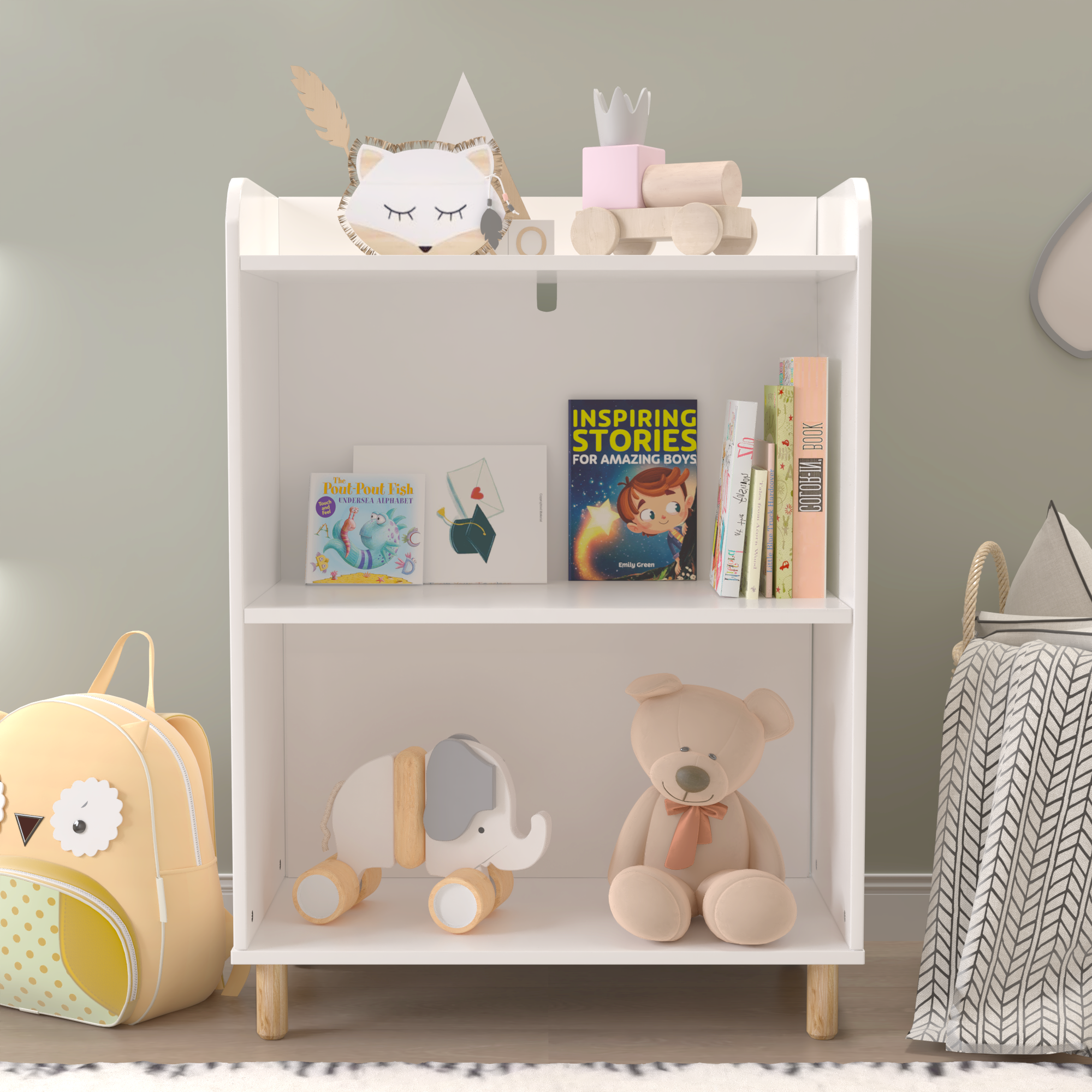 Kids 3-Tier Bookcase Children's Book Display Bookshelf Toy Storage Cabinet Organizer for Children's Room