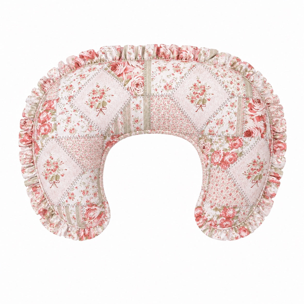 Pink Green Patchwork Ruffle Nursing Pillow Cover