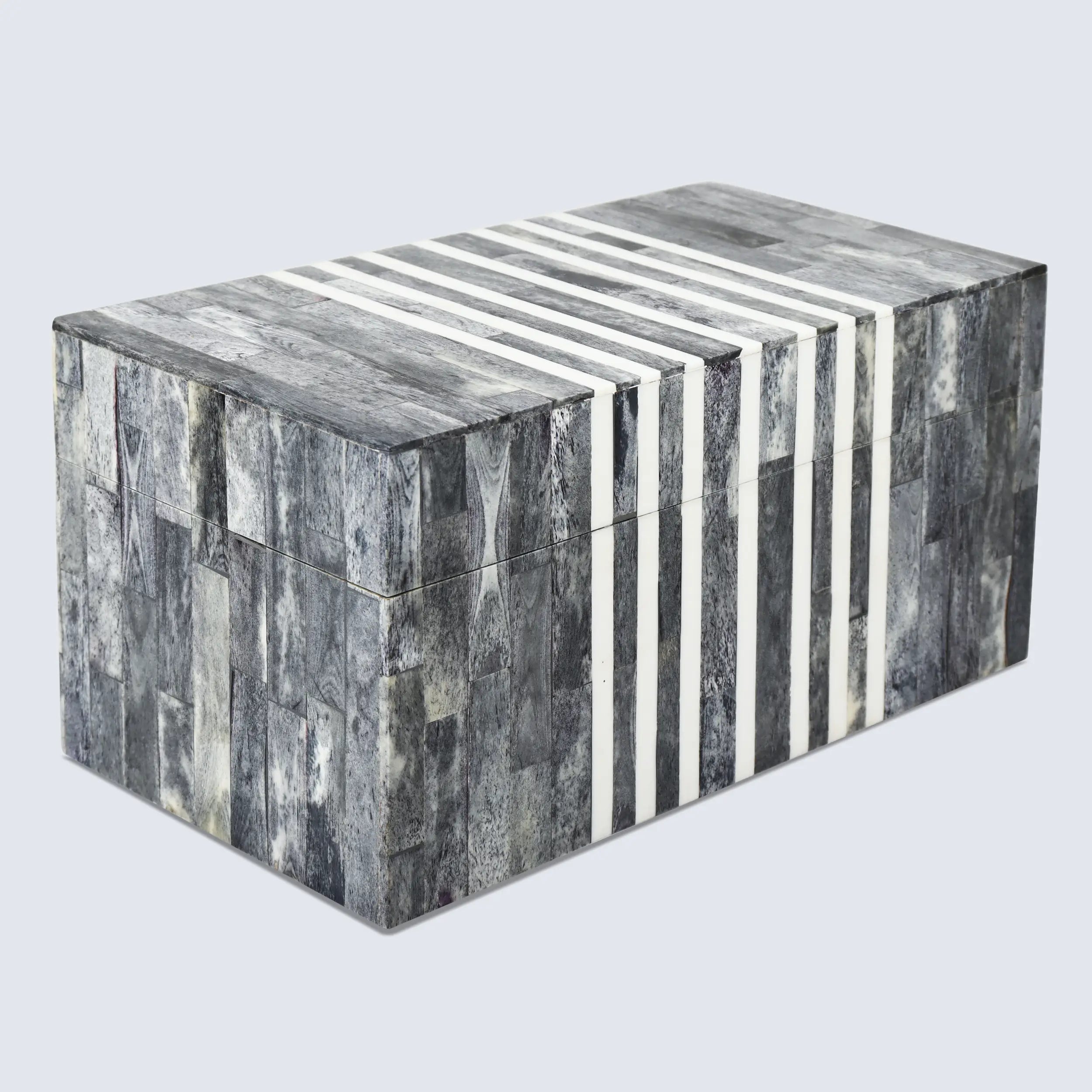 Decorative Storage Box Patisserie Cafe Bone & Resin Inlay, Grey - 7 Sizes
