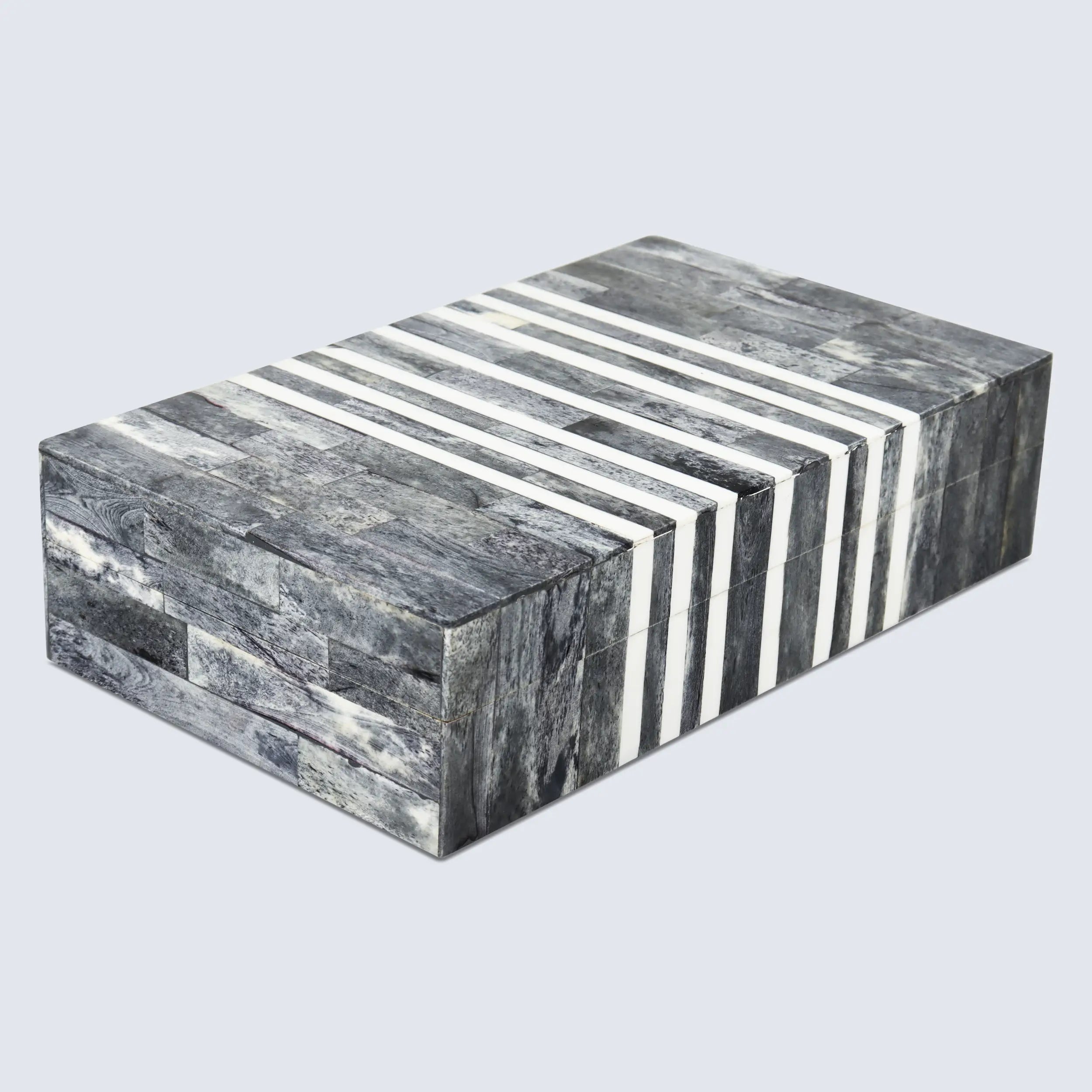 Decorative Storage Box Patisserie Cafe Bone & Resin Inlay, Grey - 7 Sizes