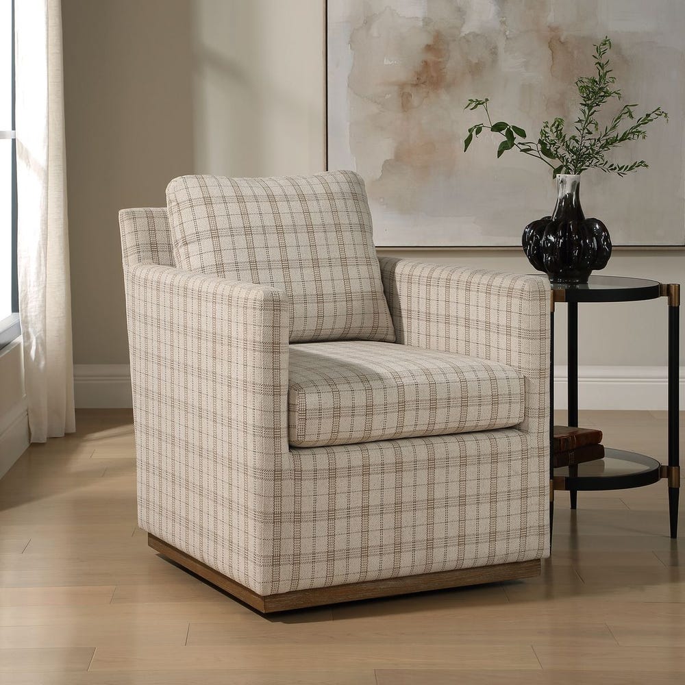 Basie Swivel Chair - Natural Oak and Linen