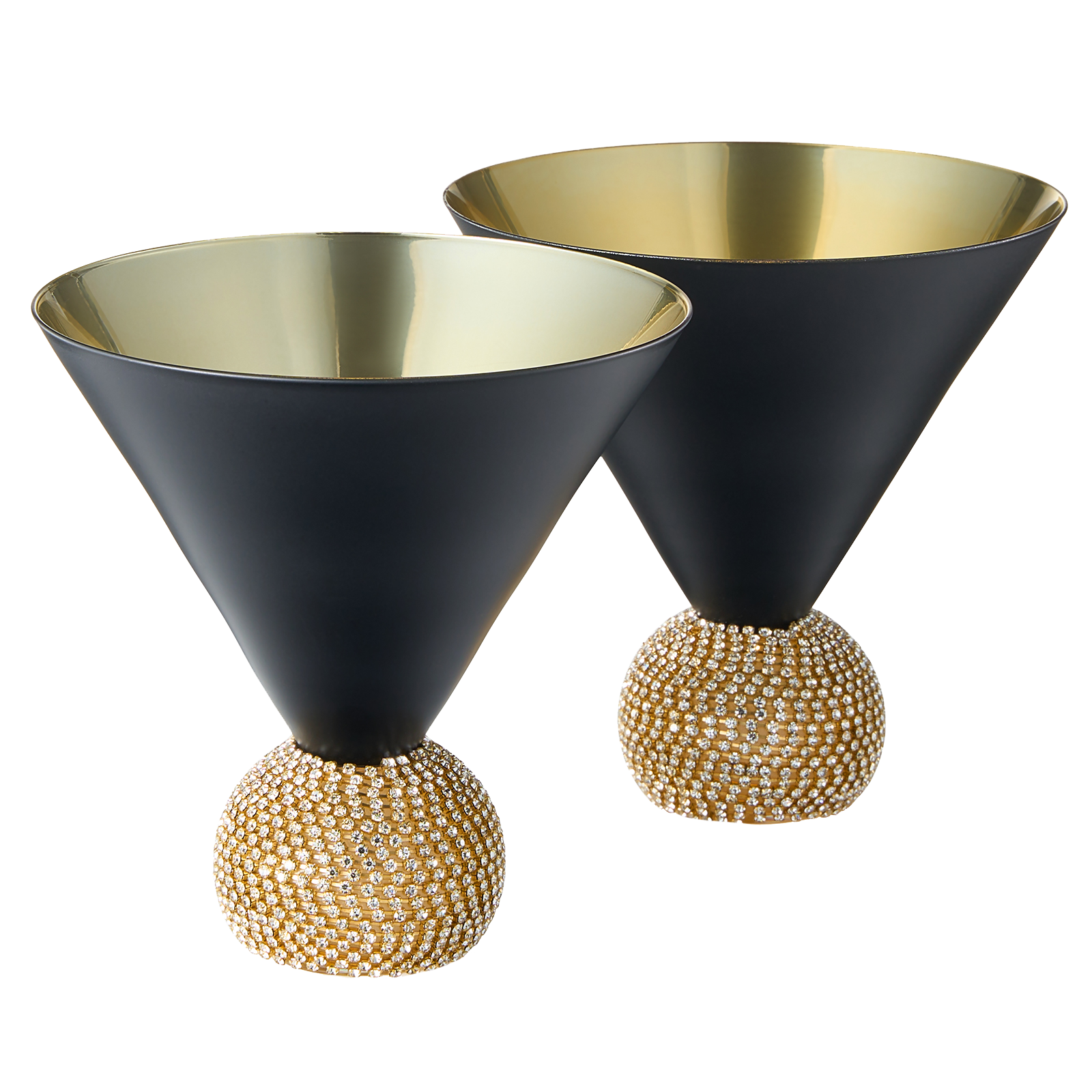 Diamond Studded Martini Glasses Set Of 2 Black Gold Rimmed Modern Cocktail Glass Rhi