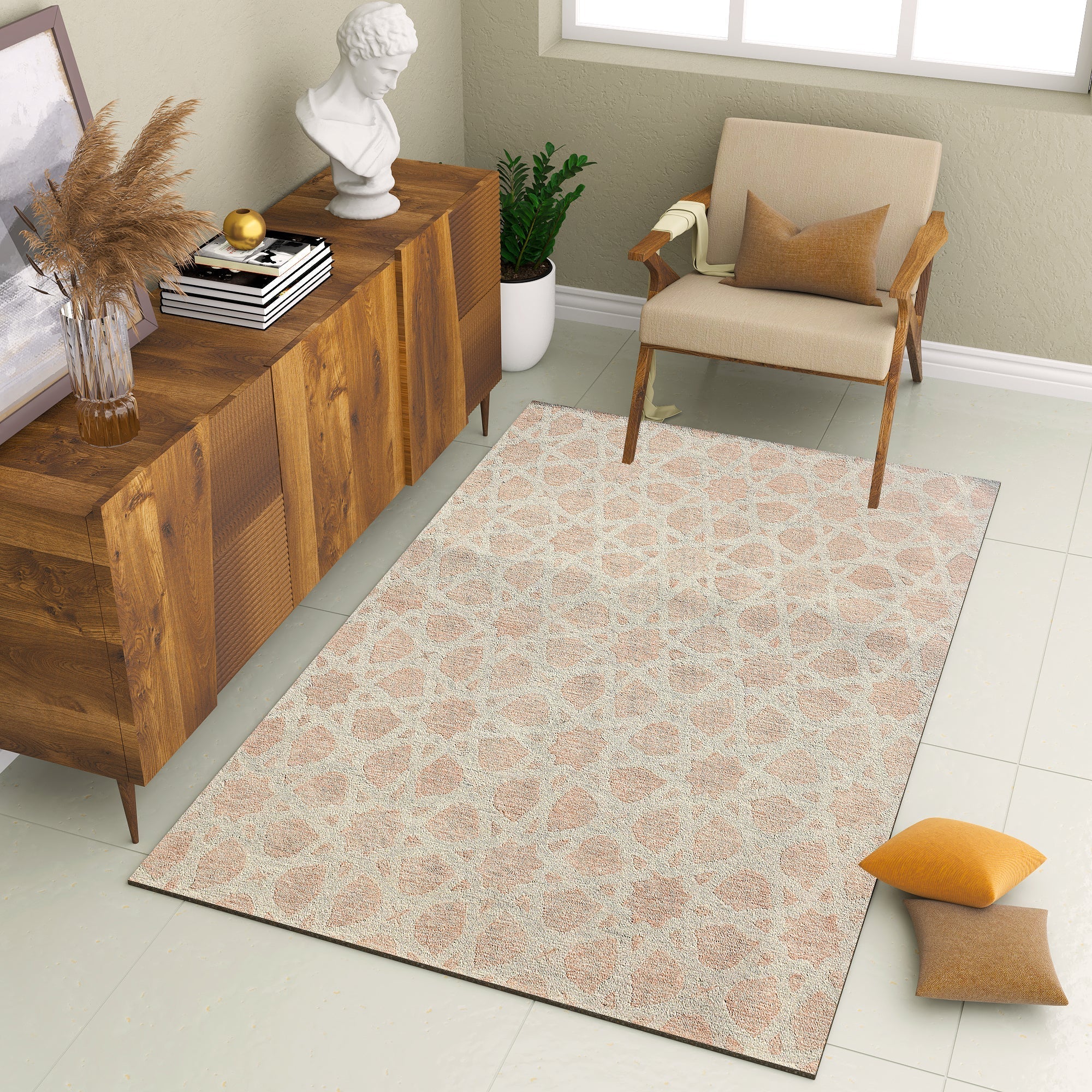 Premium Hand-Tufted Rug Made of 100% Wool - Blush Zellig - 4x6 Feet