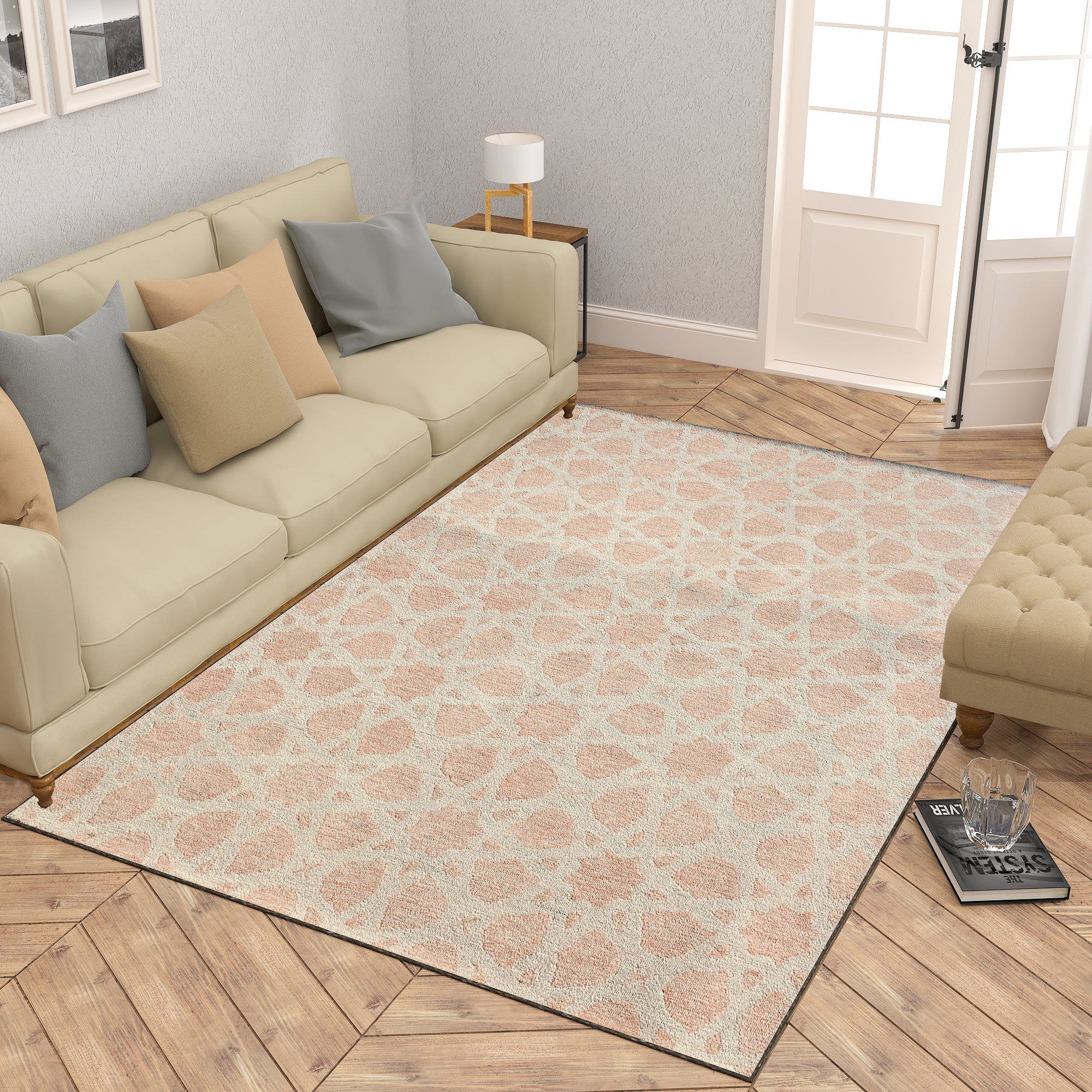 Premium Hand-Tufted Rug Made of 100% Wool - Blush Zellig - 4x6 Feet
