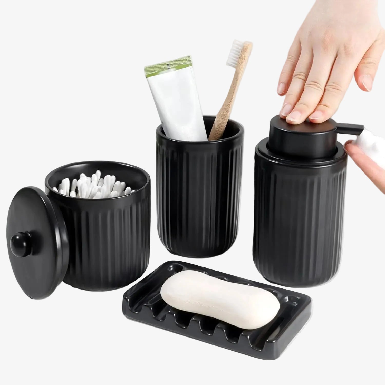 BosilunLife Pockmark 4-Piece Foaming Bathroom Set Recycled Ceramic Eco-Clay