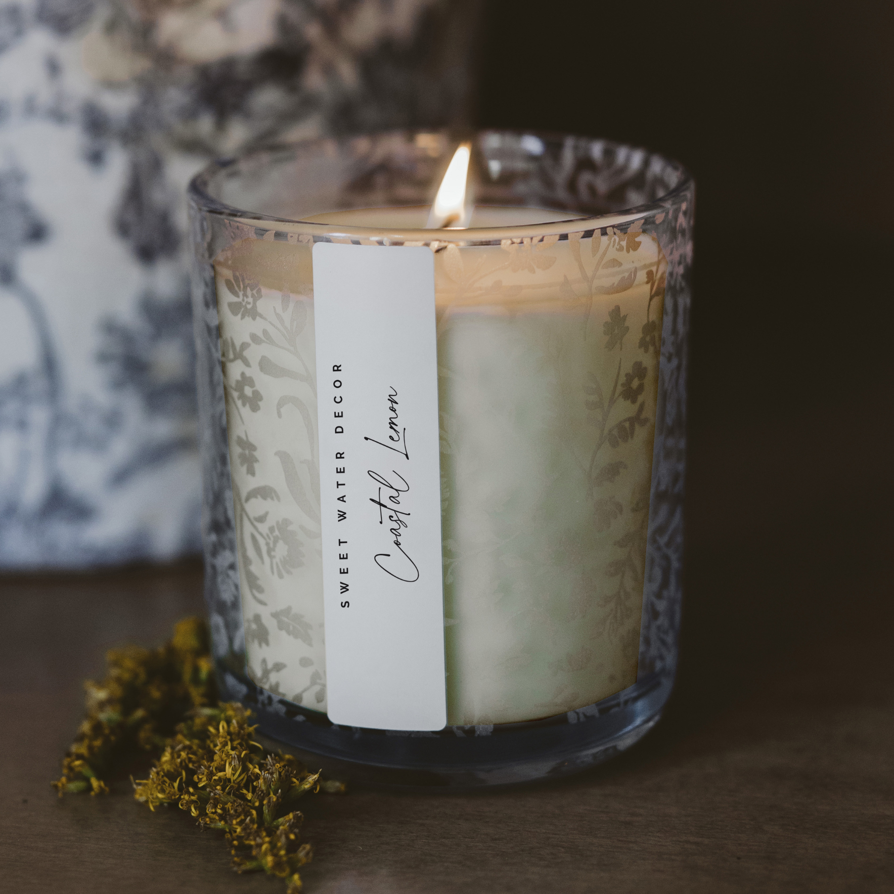 Coastal Lemon Soy Candle - Blue Tinted Glass Jar - 12 oz