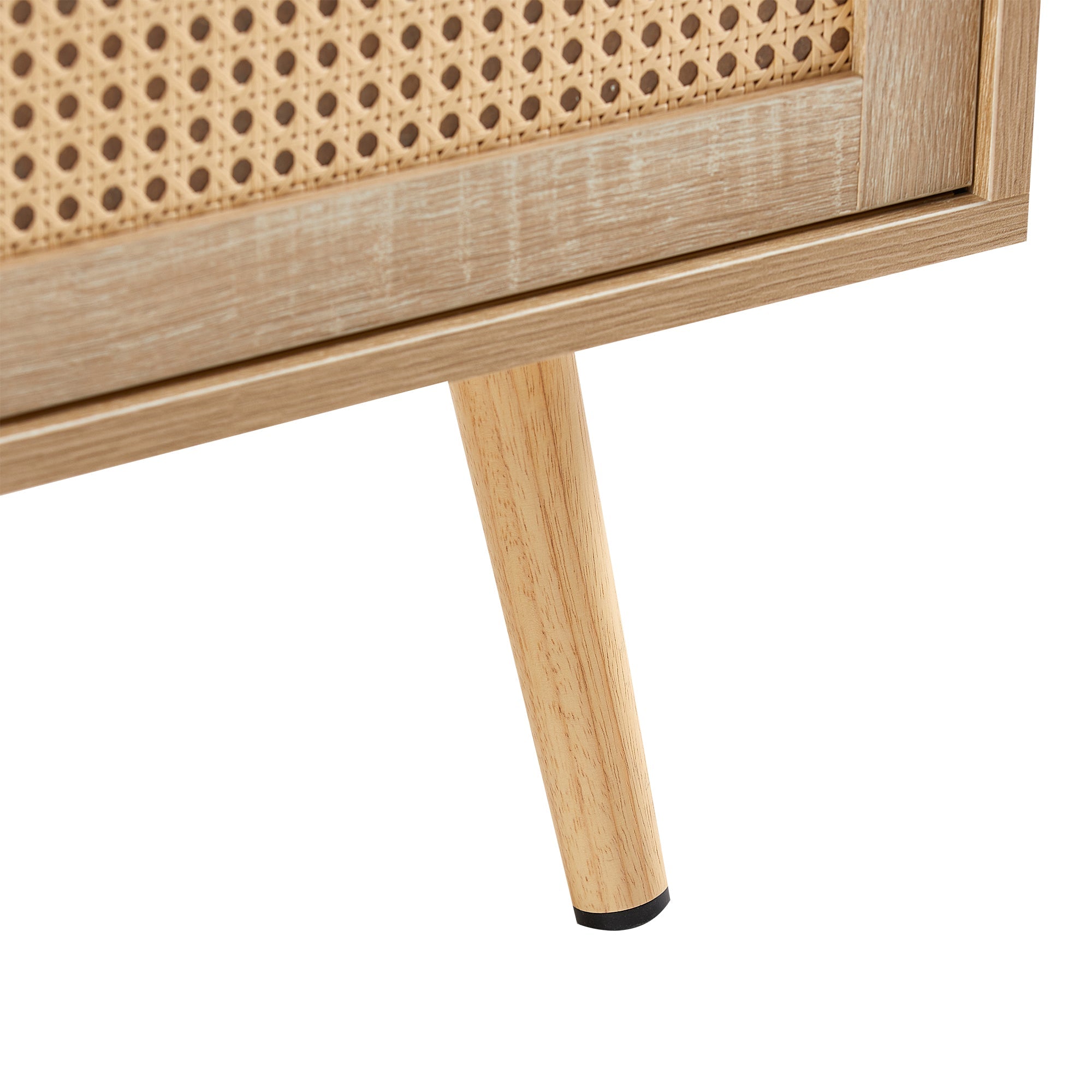 41.34" Rattan Coffee table sliding door for storage solid wood legs Modern table for living room natural