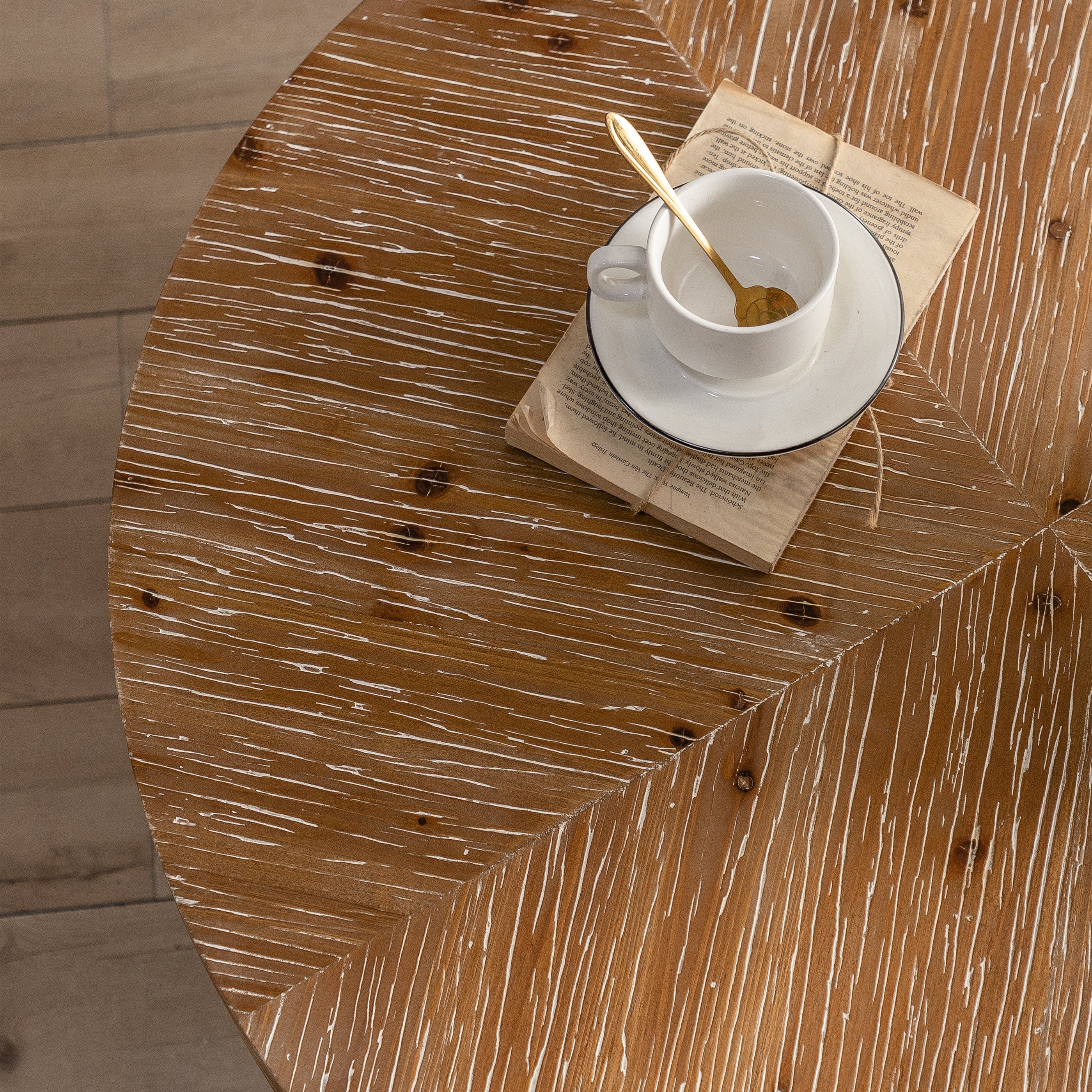 31.29"Modern Retro Splicing Round Coffee Table Fir Wood Table Top with Cross Legs Metal Base(Same SKU:W757123560)