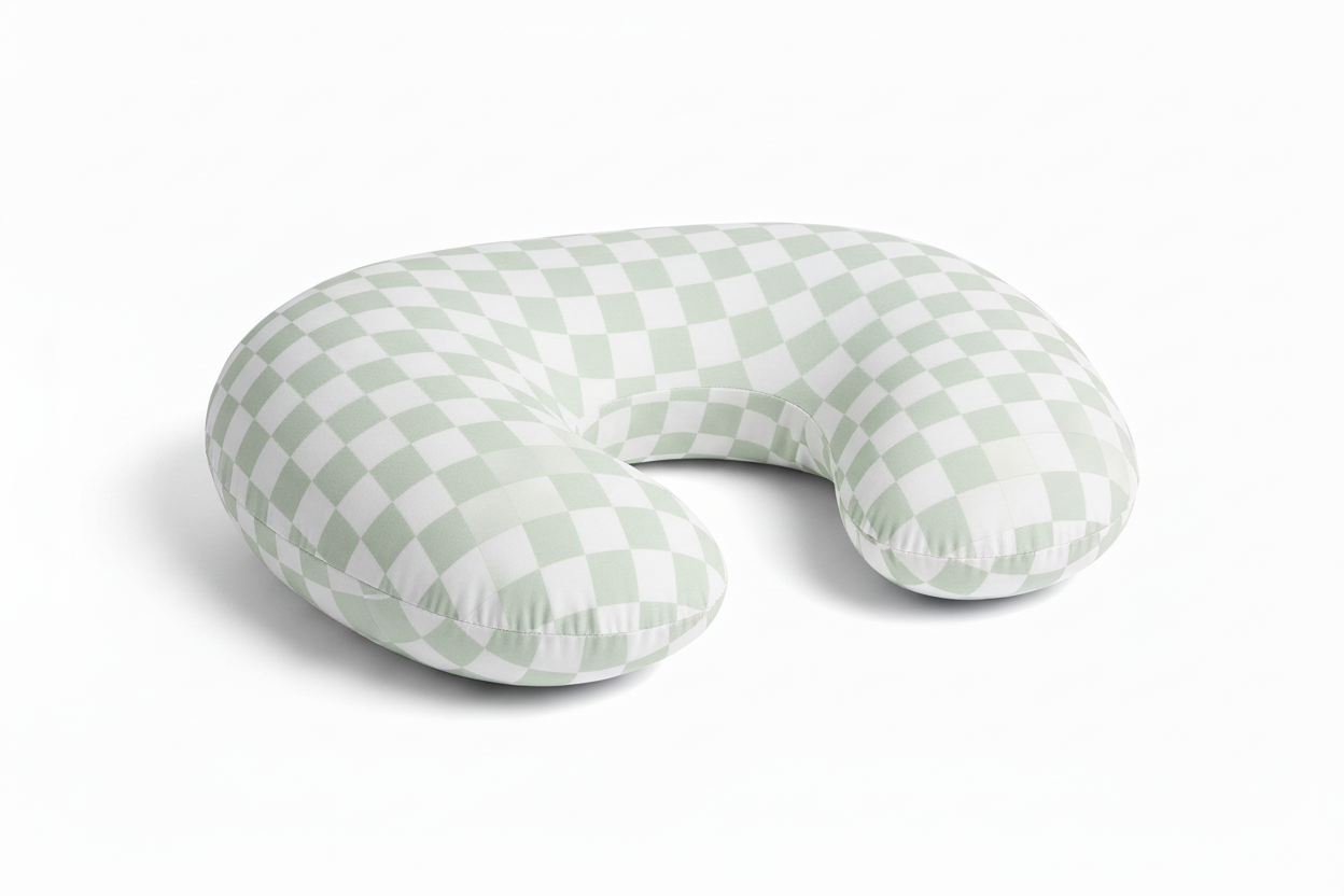 Green & White Checkered Nursing Pillow Cover