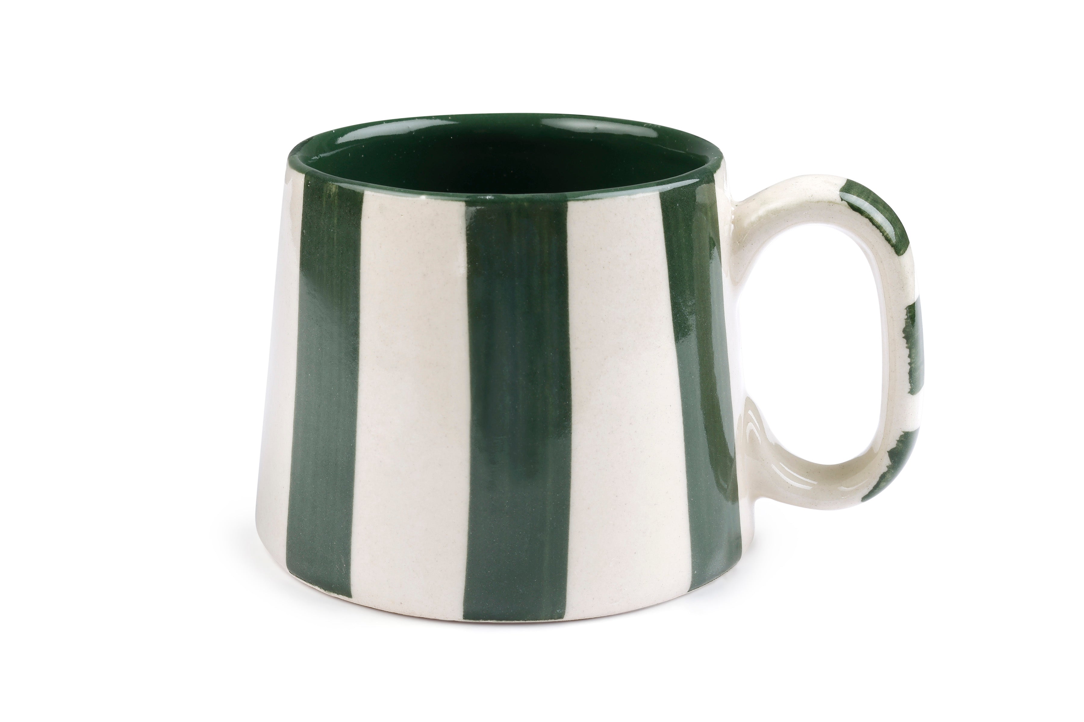 Olive Stripe Coffee Cup | Handpainted Stoneware Mug | 220ml (Set of 2)