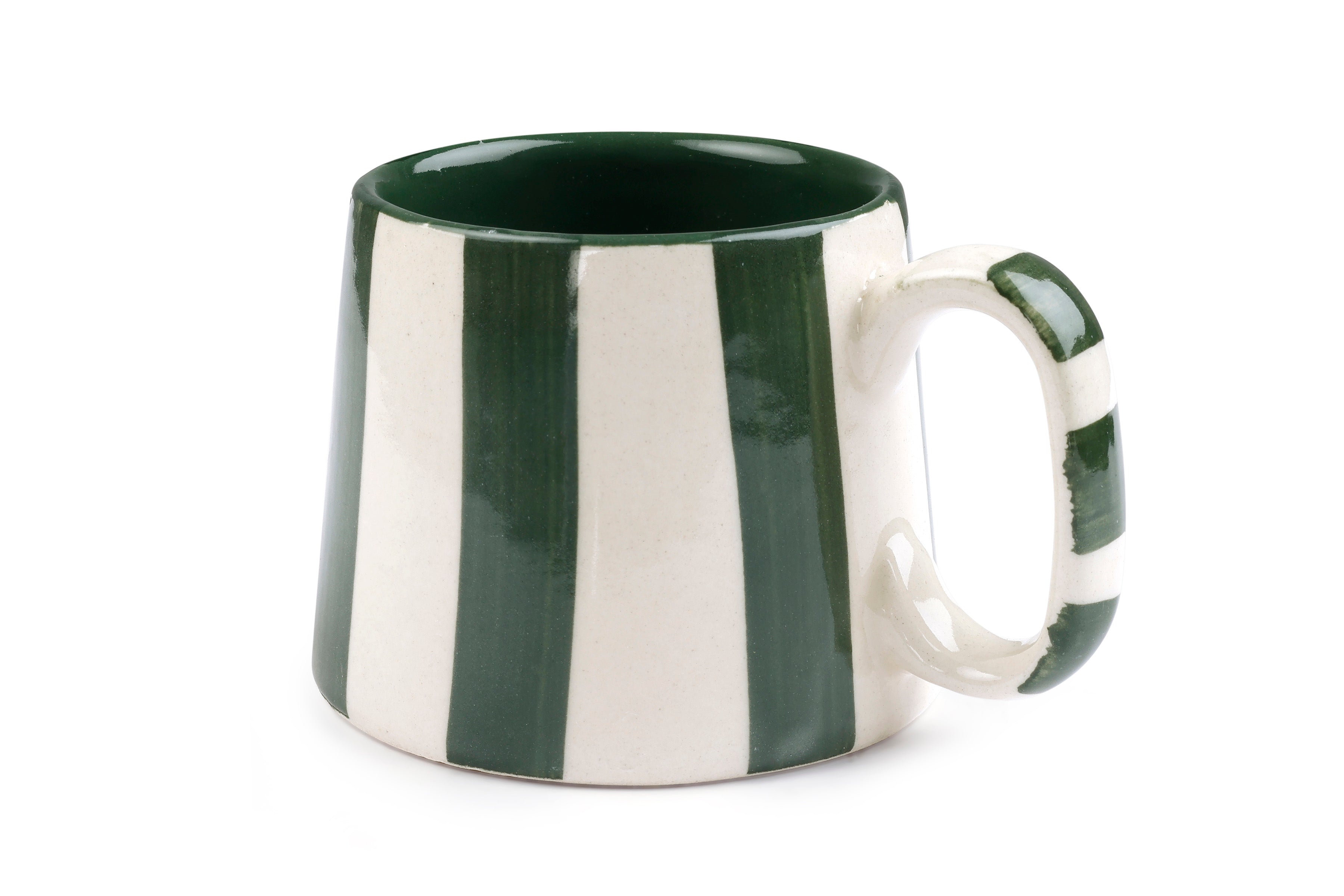 Olive Stripe Coffee Cup | Handpainted Stoneware Mug | 220ml (Set of 2)
