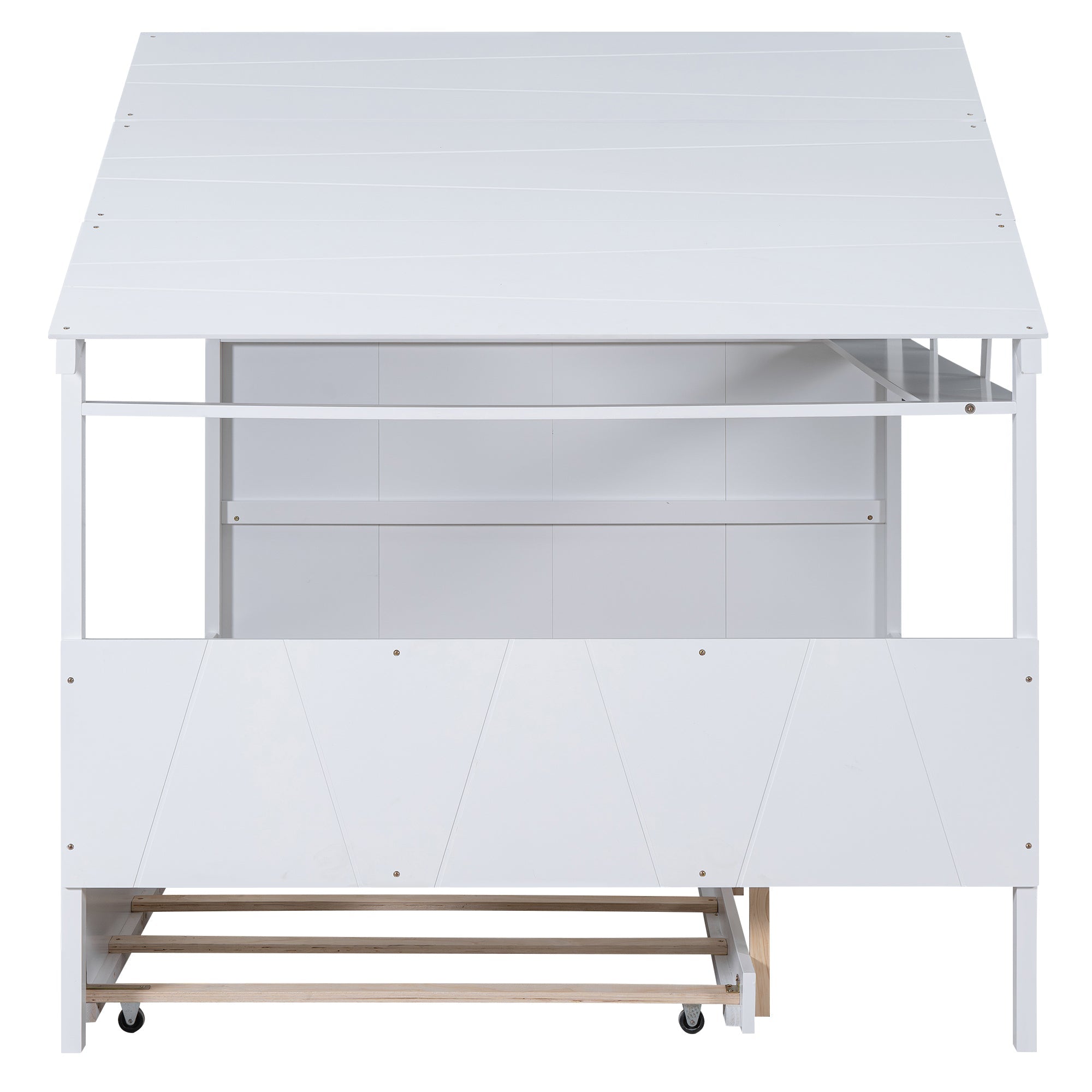 Wood Full Size House Bed with Twin Size Trundle and Storage White