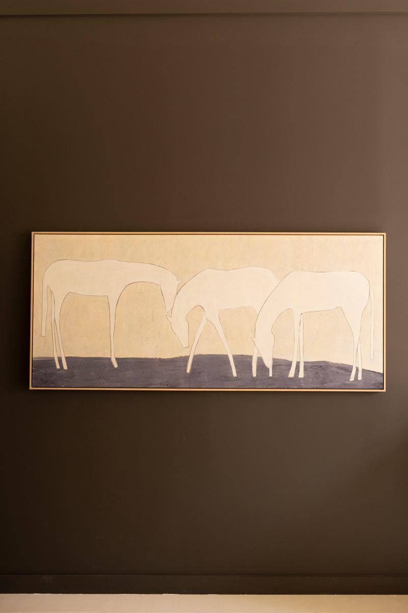 Framed Three White Horses Painting