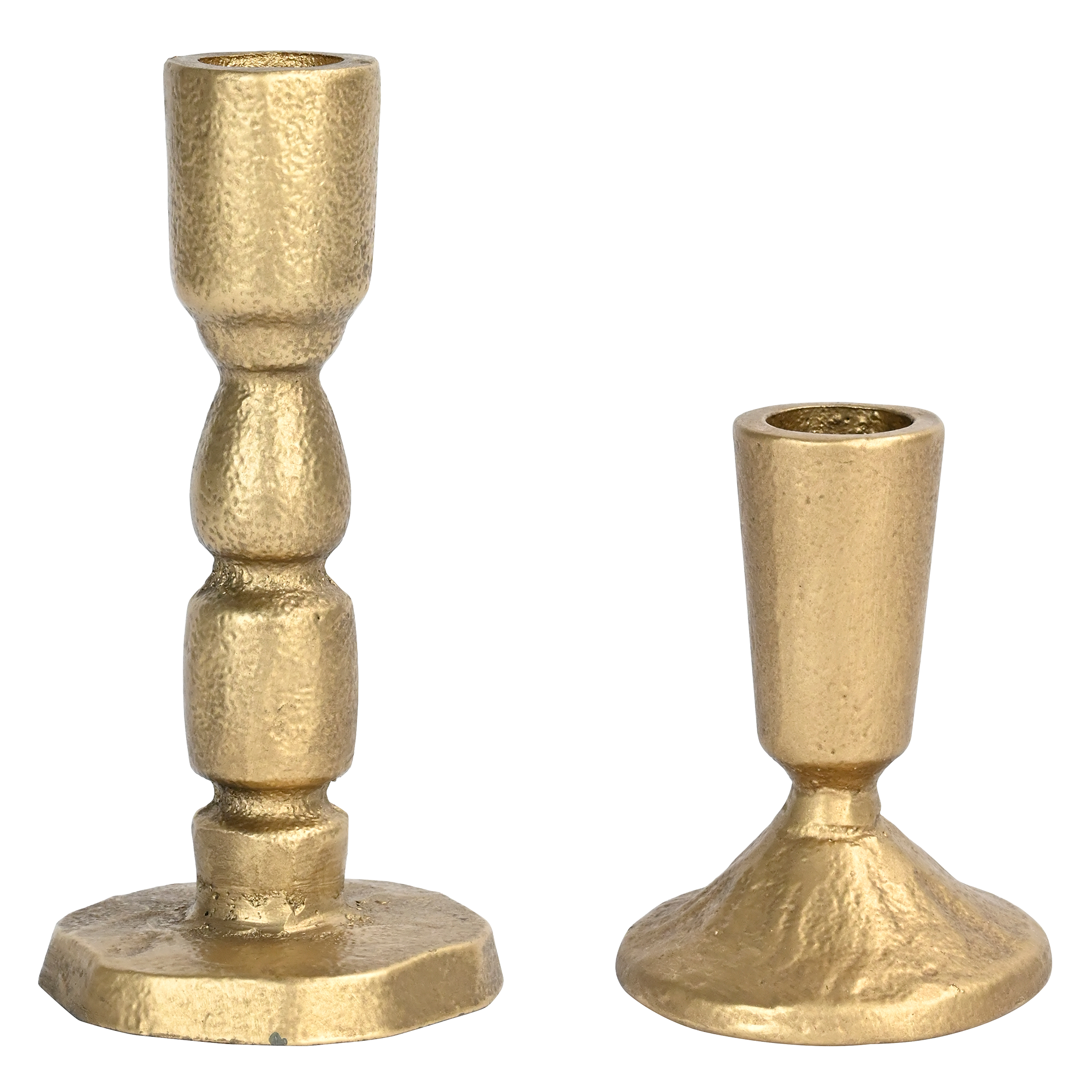 Gold Cast Iron Taper Candle Holders - Set of 2