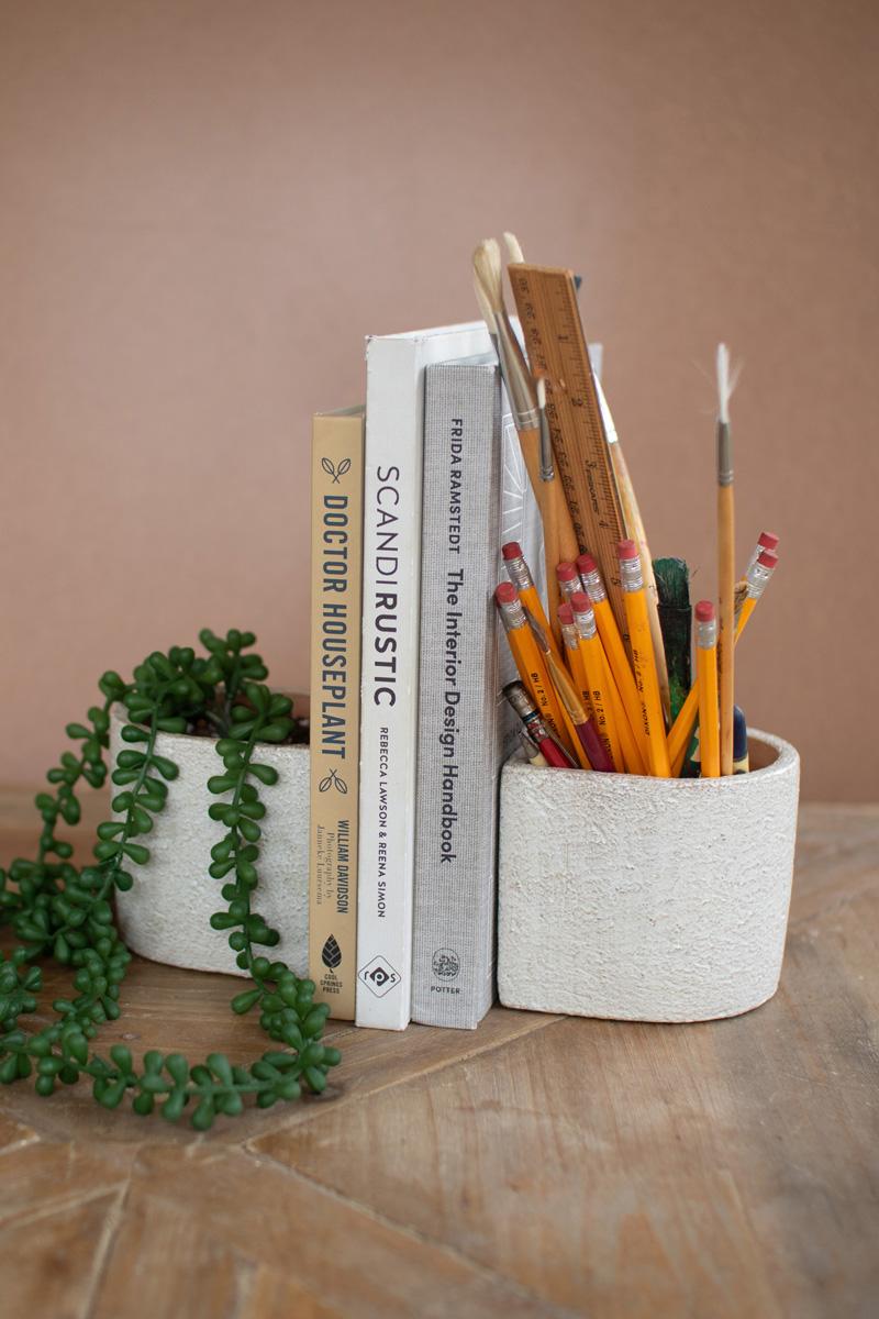 White Concrete Bookend Planters - Set of 2