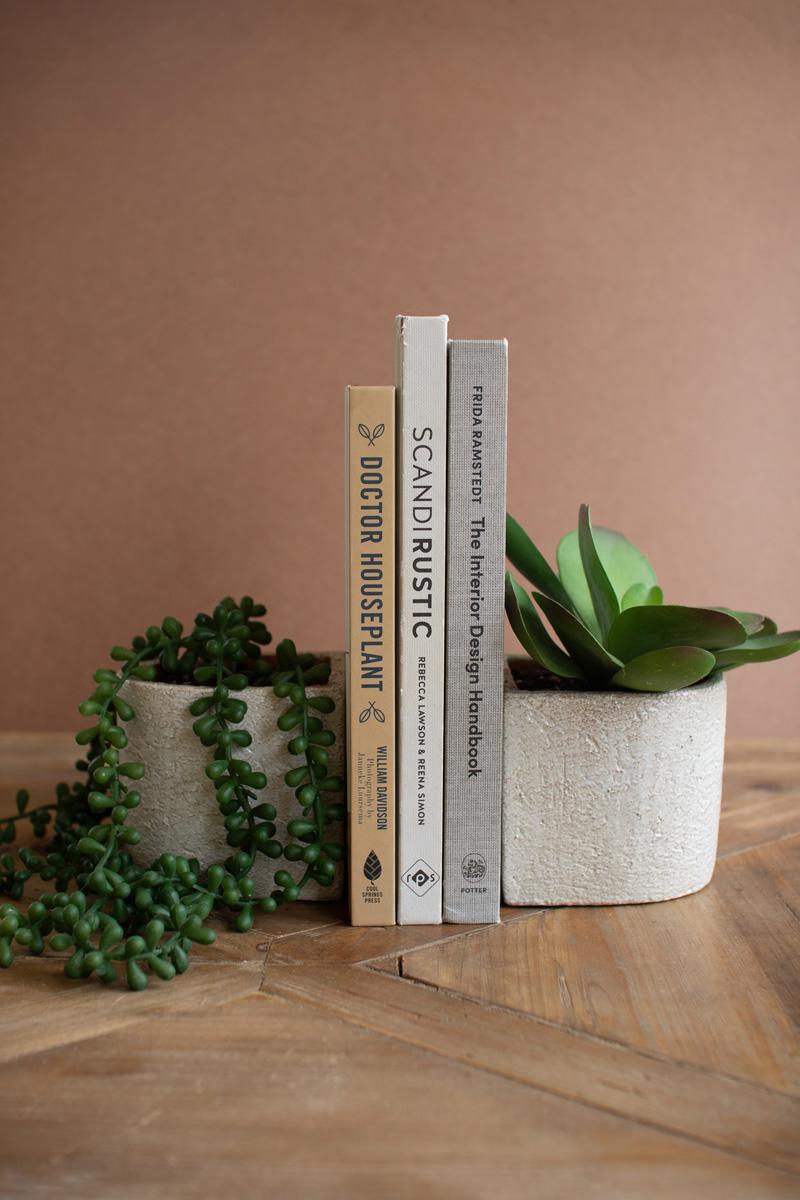 White Concrete Bookend Planters - Set of 2