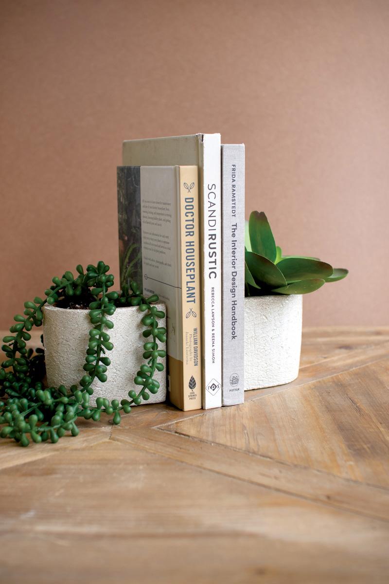White Concrete Bookend Planters - Set of 2