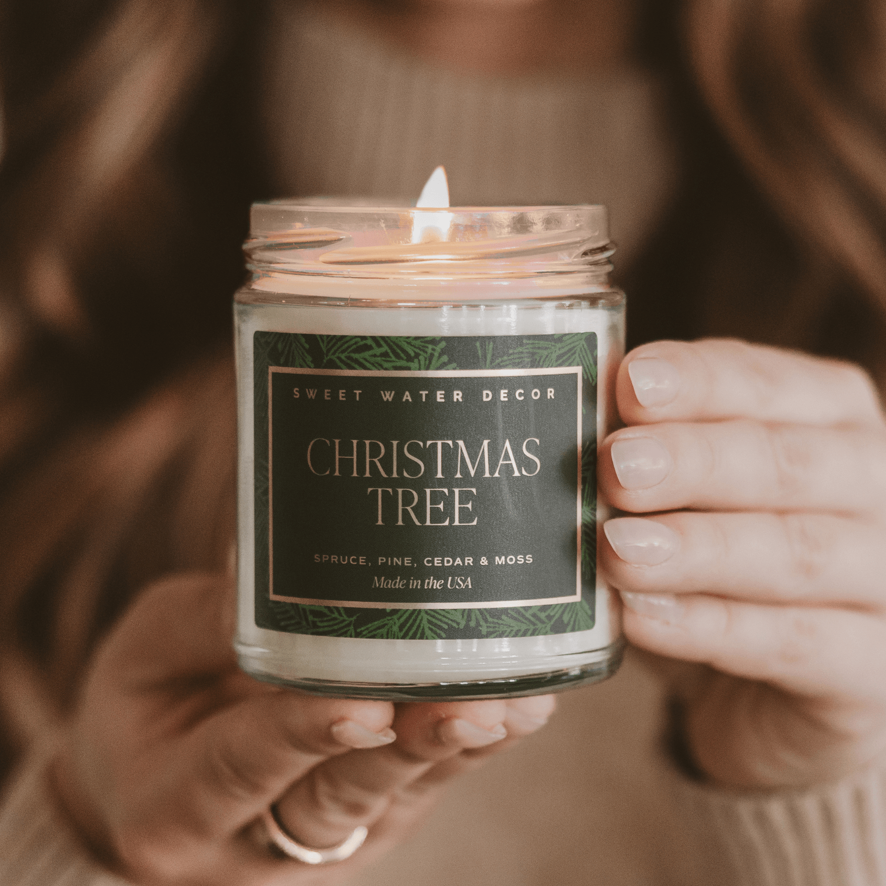 Christmas Tree Soy Candle - Patterned Clear Jar - 9 oz