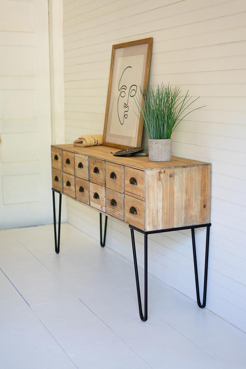 Twelve-Drawer Wood Console with Iron Legs