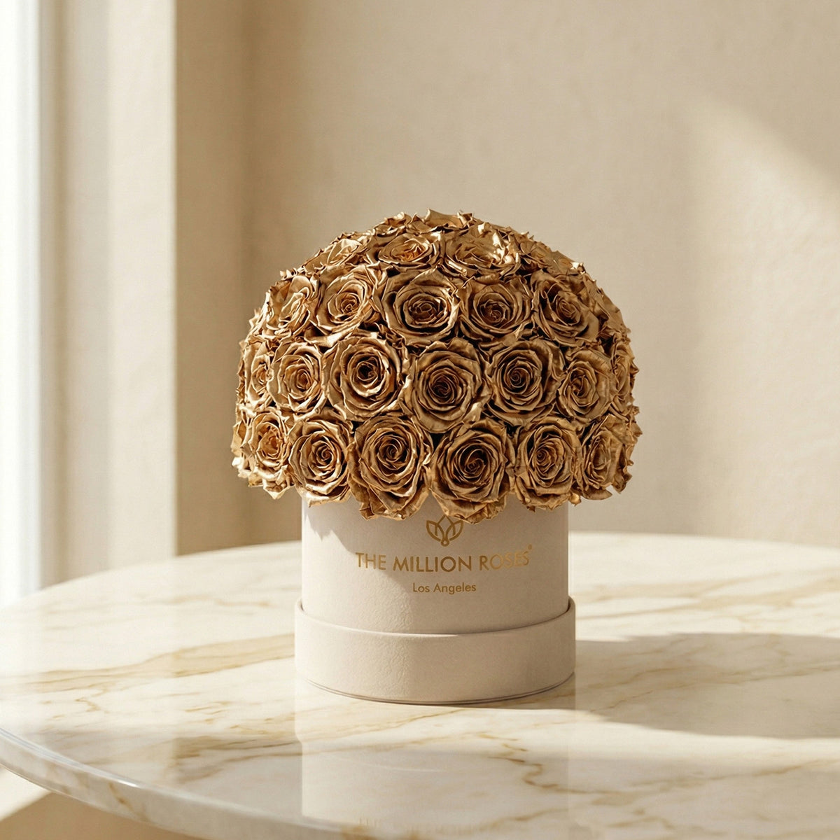 Classic Beige Suede Superdome Box | Gold Roses