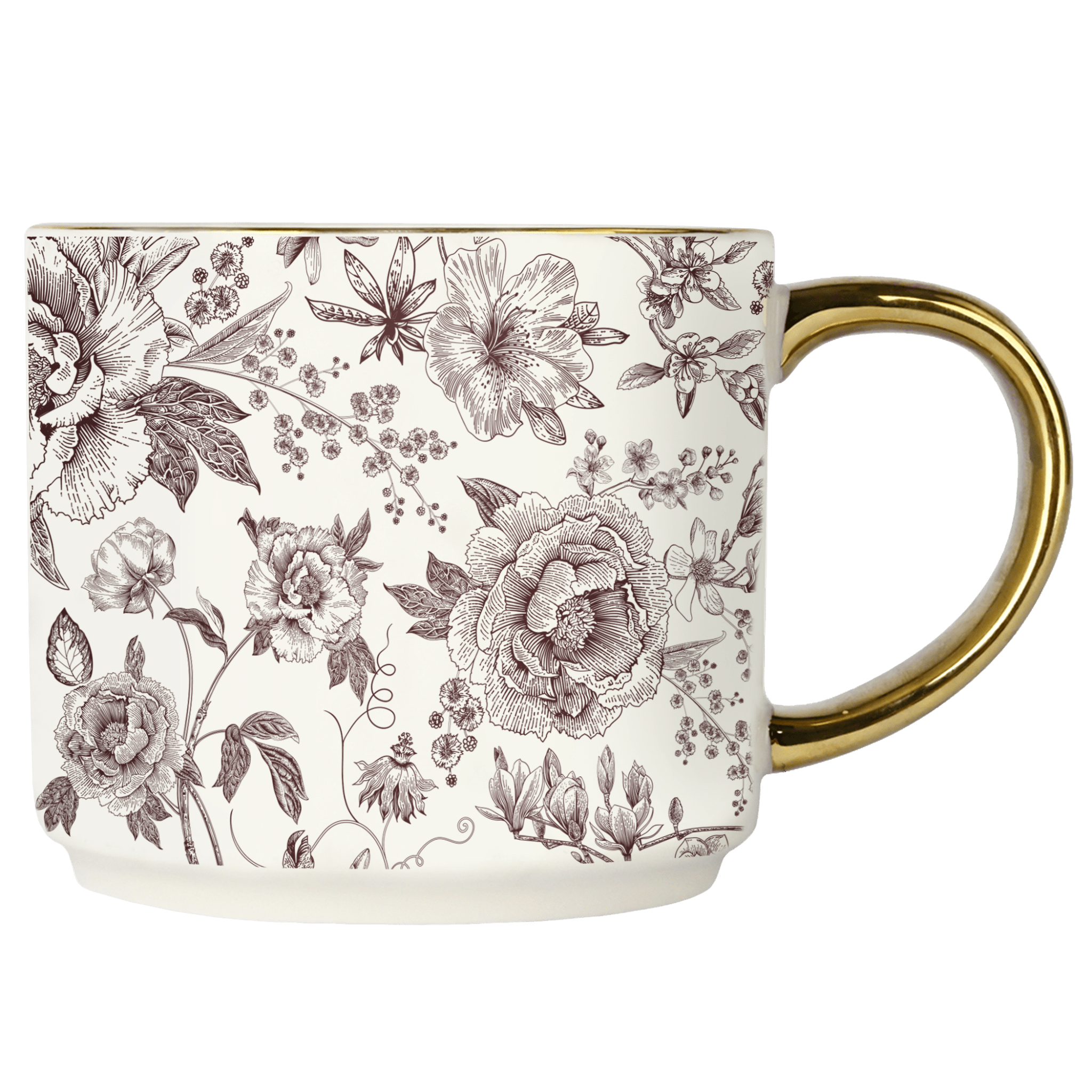 Brown Delft 14 oz Gold Handle Coffee Mug