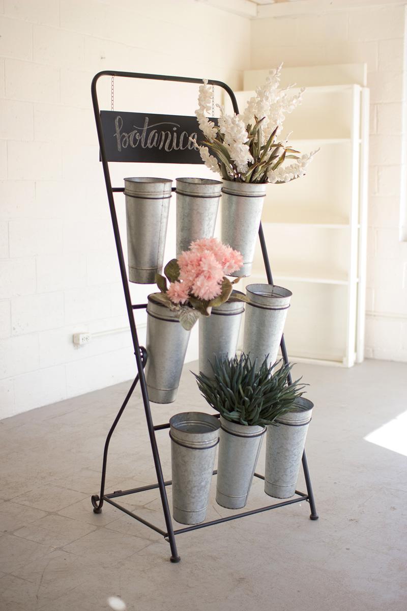 Galvanized Bucket Flower Rack