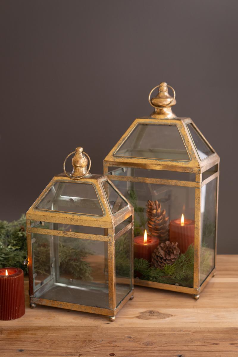 Antique Gold Christmas Lanterns - Set of 2