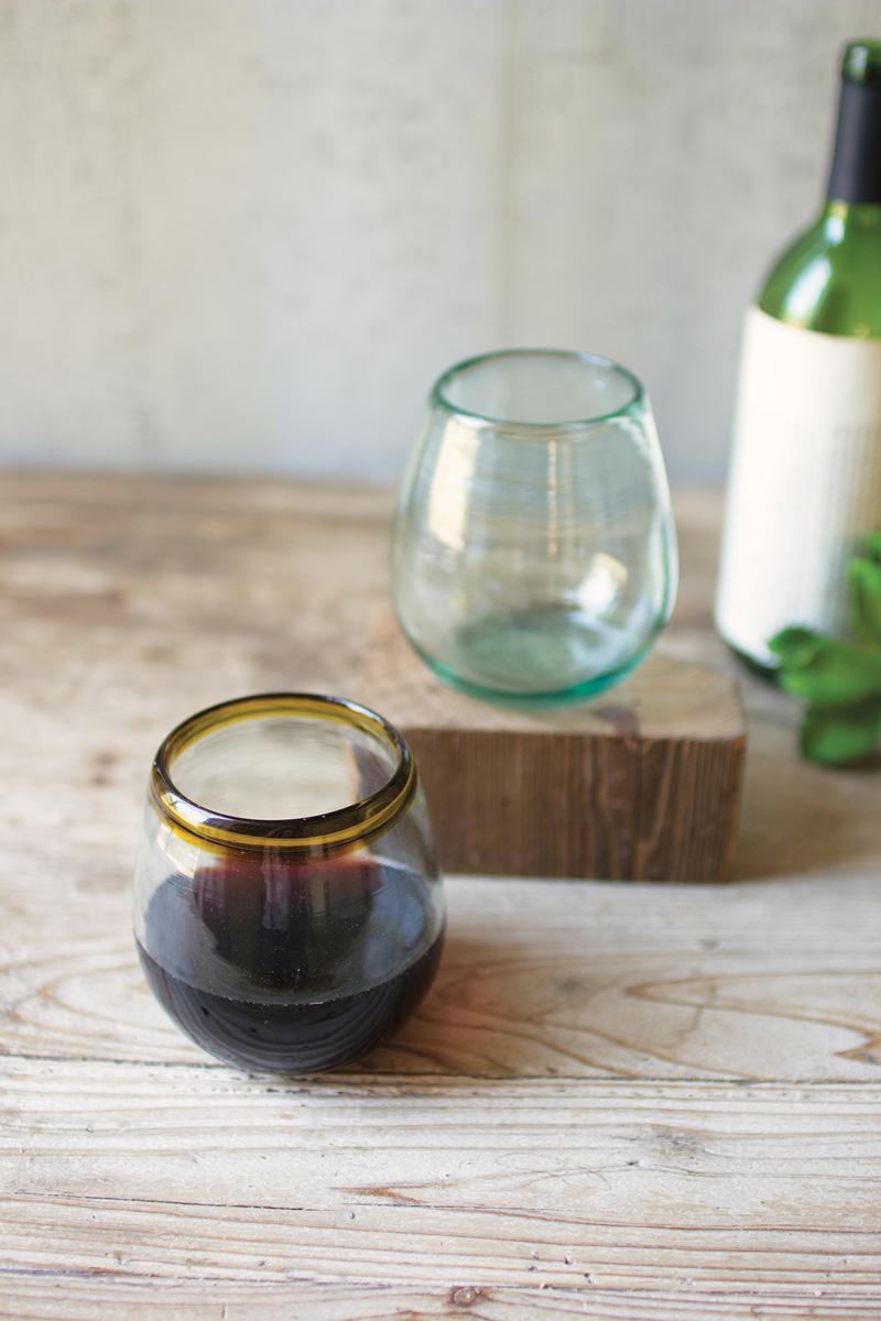 Amber Rim Stemless Wine Glasses