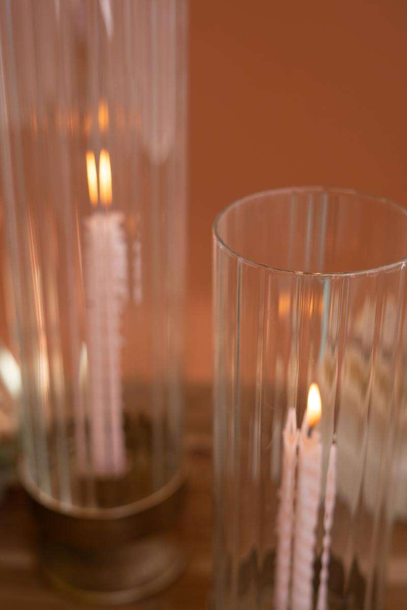 Antique Metal and Glass Taper Candle Hurricanes - Set of 2