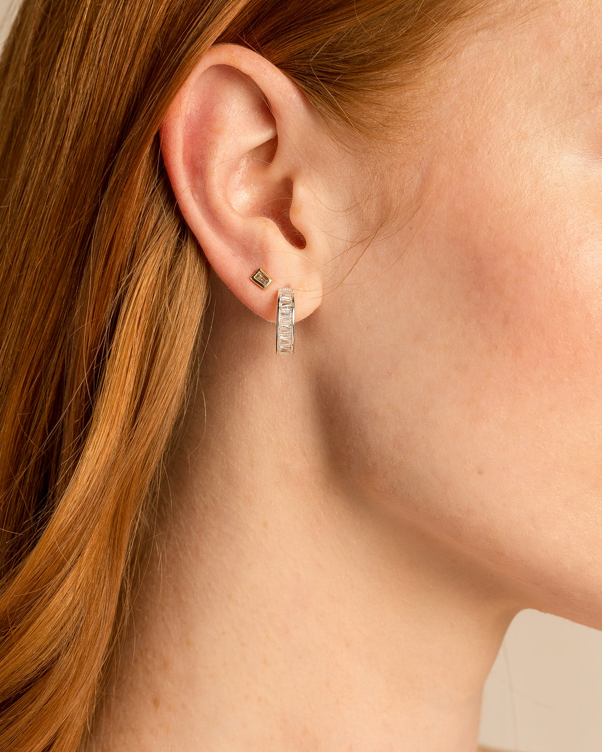 Mom Baguette Mini Hoop Earrings