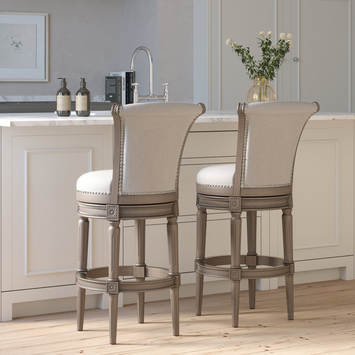 Charlotte Swivel Barstool in Weathered Grey