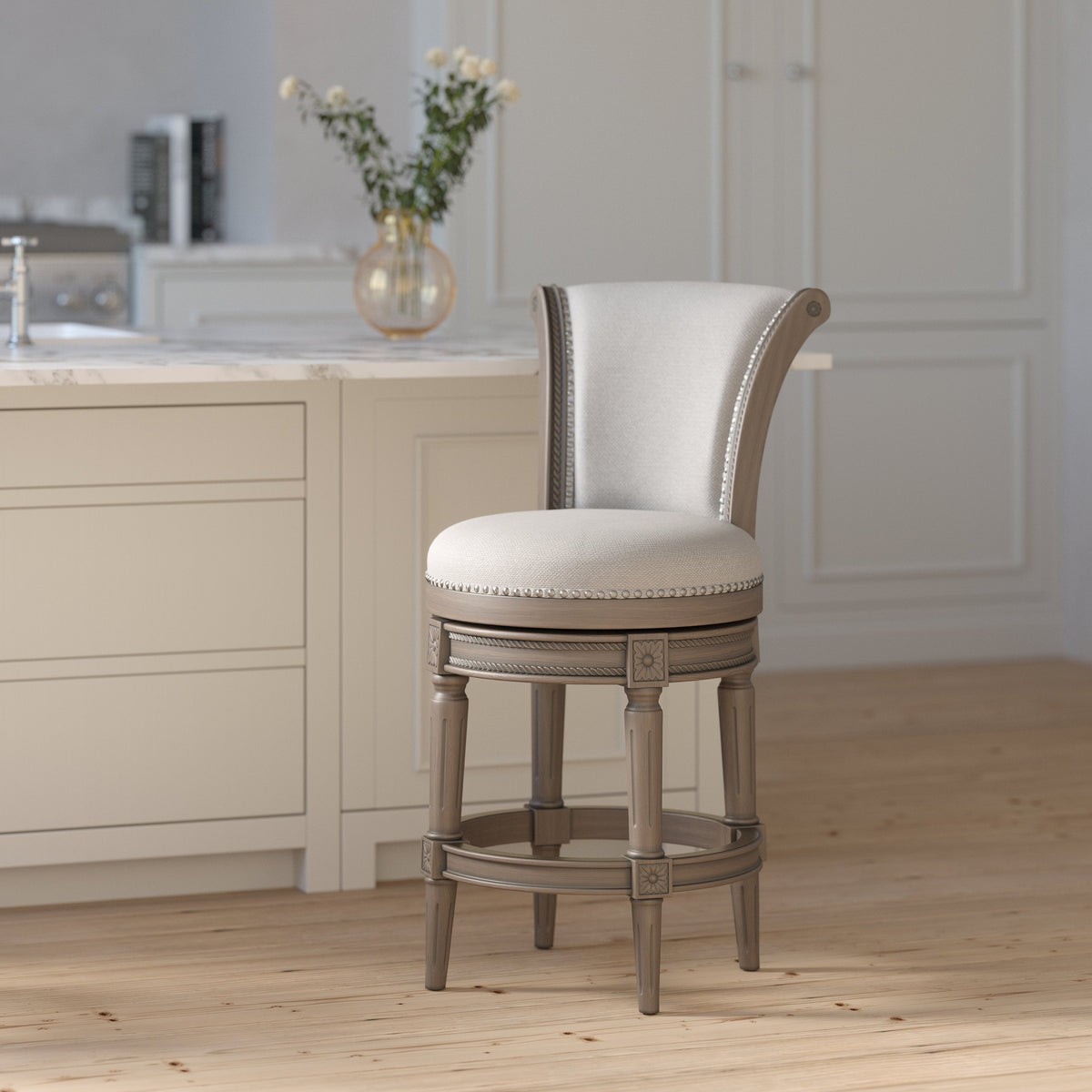 Charlotte Swivel Barstool in Weathered Grey